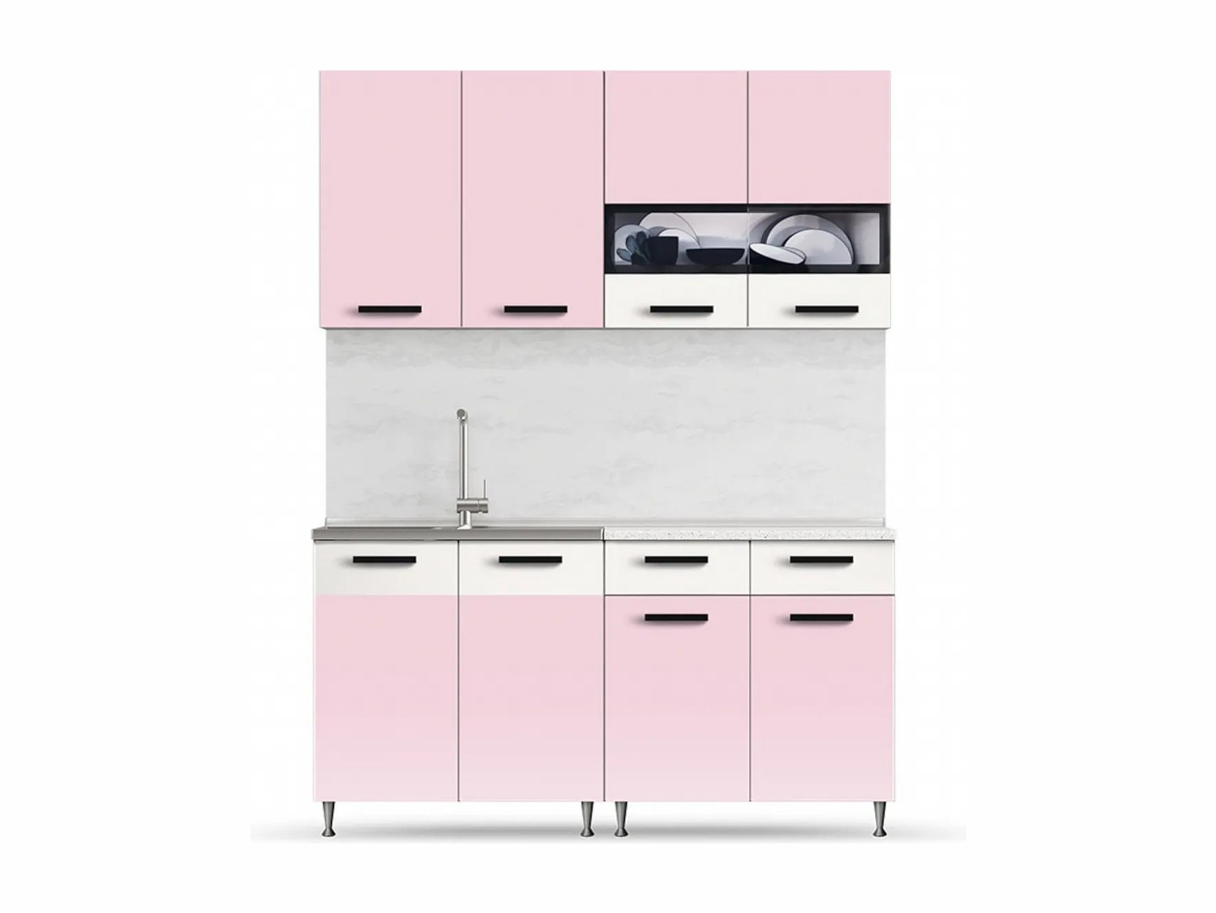 Кухня ЛДСП Рио 1600 (Розовый, Белый) Белый, ЛДСП