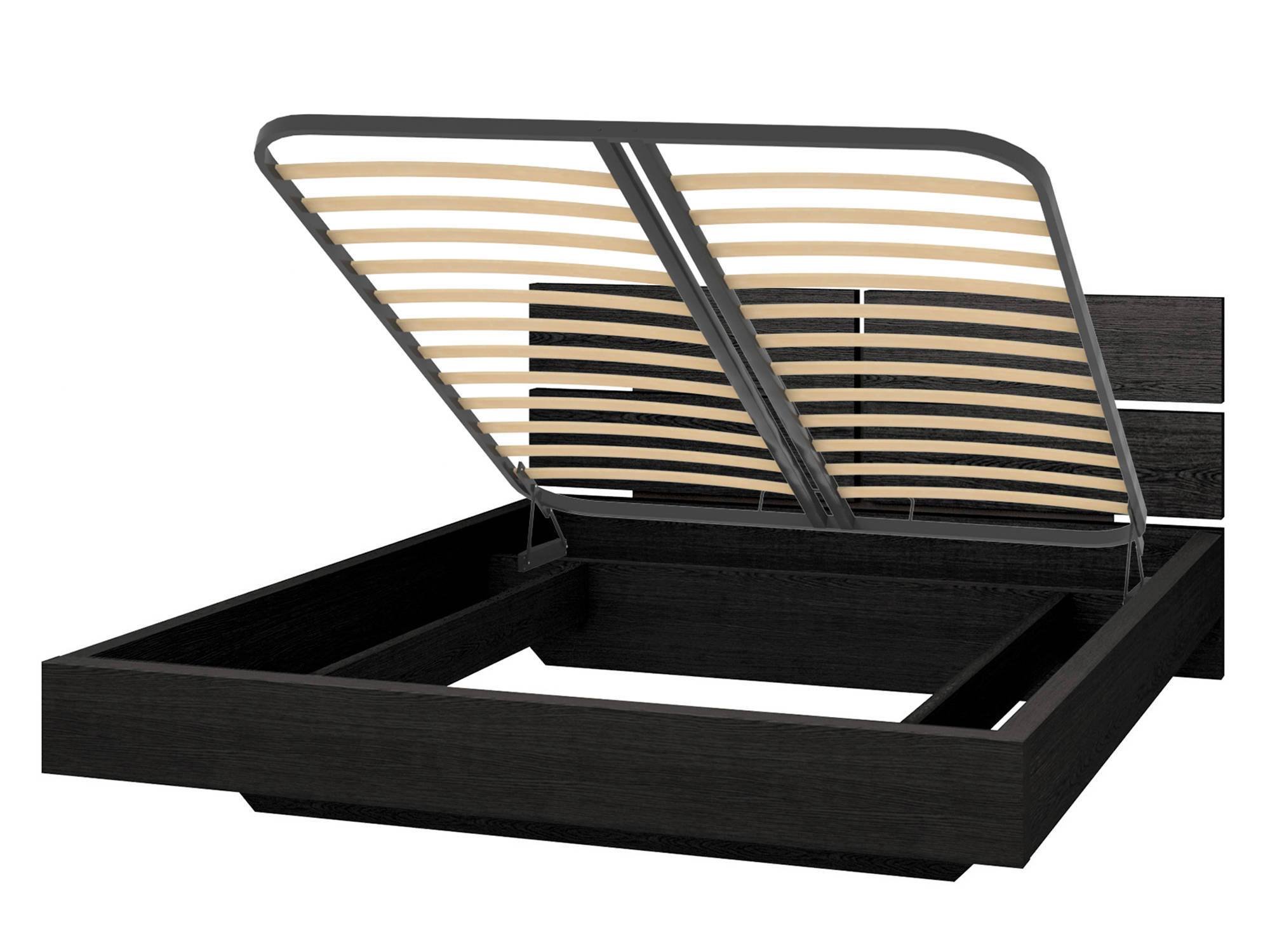 Кровать Кёртис (160х200) с коробом и ПМ Дуб феррара, Черный, Шпон, ЛДСП шкаф 4 х дв с зеркалом кёртис дуб феррара черный зеркало шпон лдсп