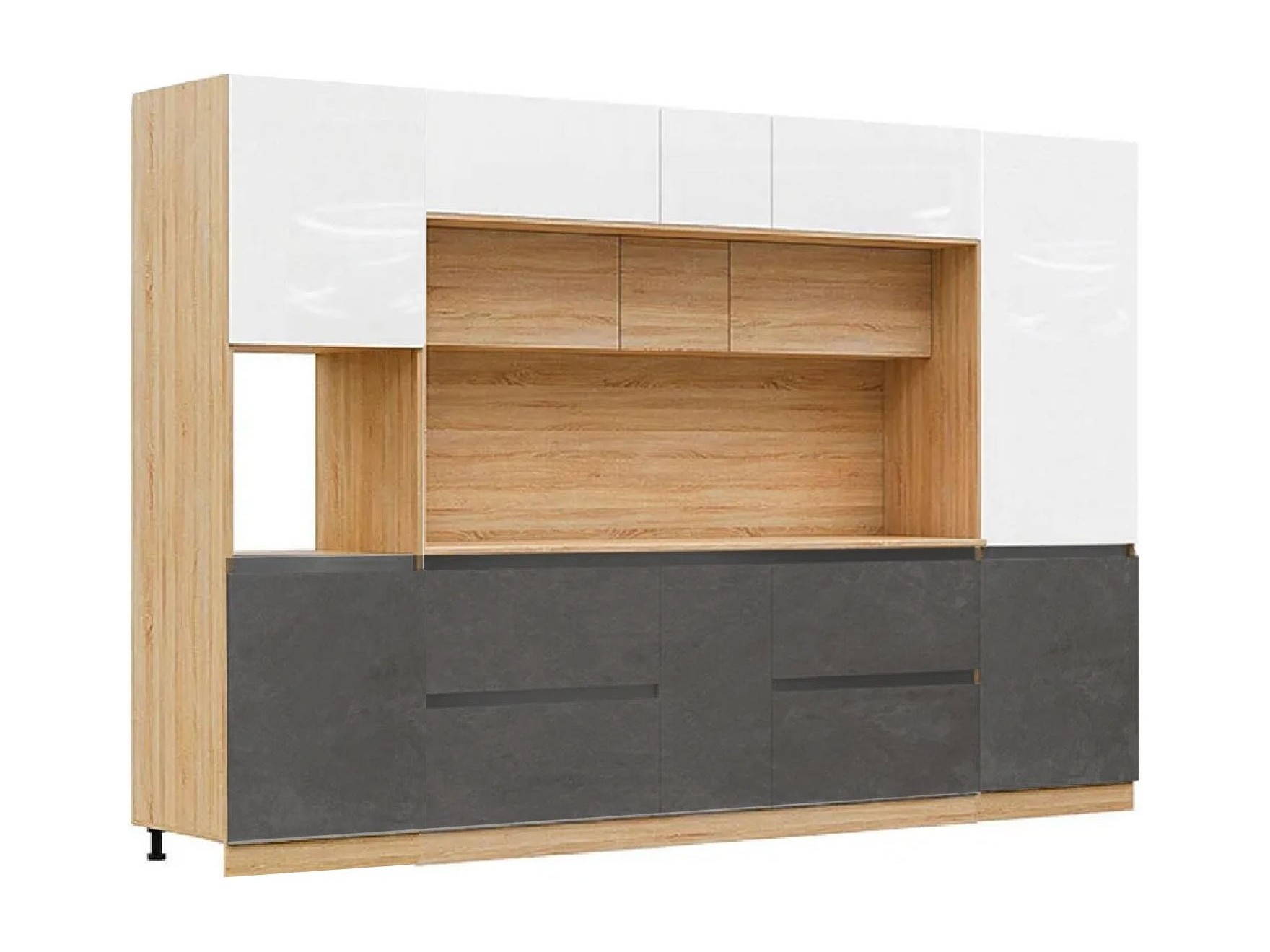 Модульная кухня ЛДСП Карина композиция 1 (Бетон темный/белый глянец) Бетон темный, Бежевый, ЛДСП фото