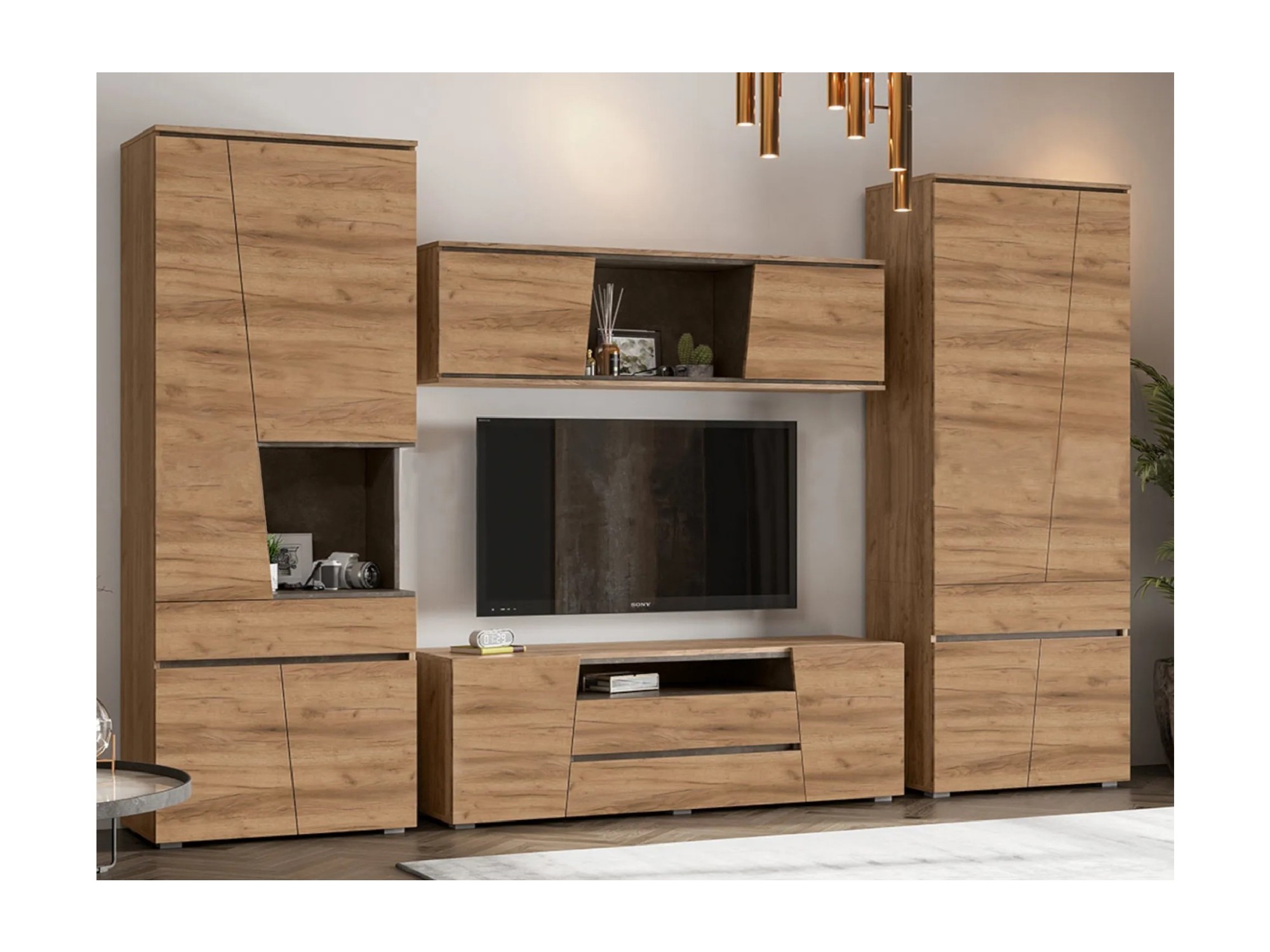 Модульная гостиная Соренто, композиция 2 (Дуб Крафт / Бетон) Бежевый, Серый, ЛДСП соренто гостиная шкаф высокий лдсп