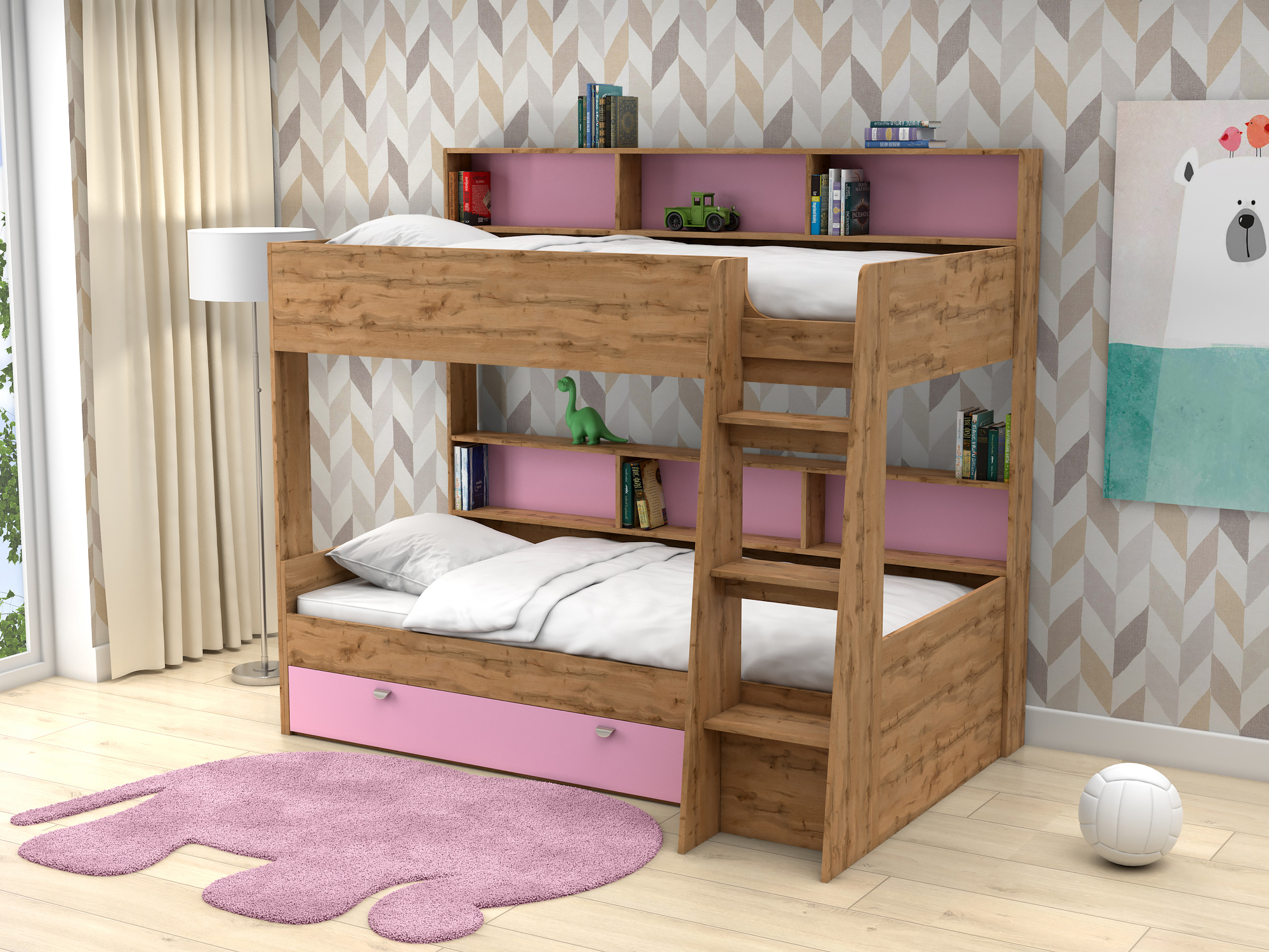 Двухъярусная кровать Golden Kids-1 (90х200) Розовый, Бежевый, ЛДСП кровать двухъярусная ассоль плюс 90х200 ваниль бежевый мдф лдсп