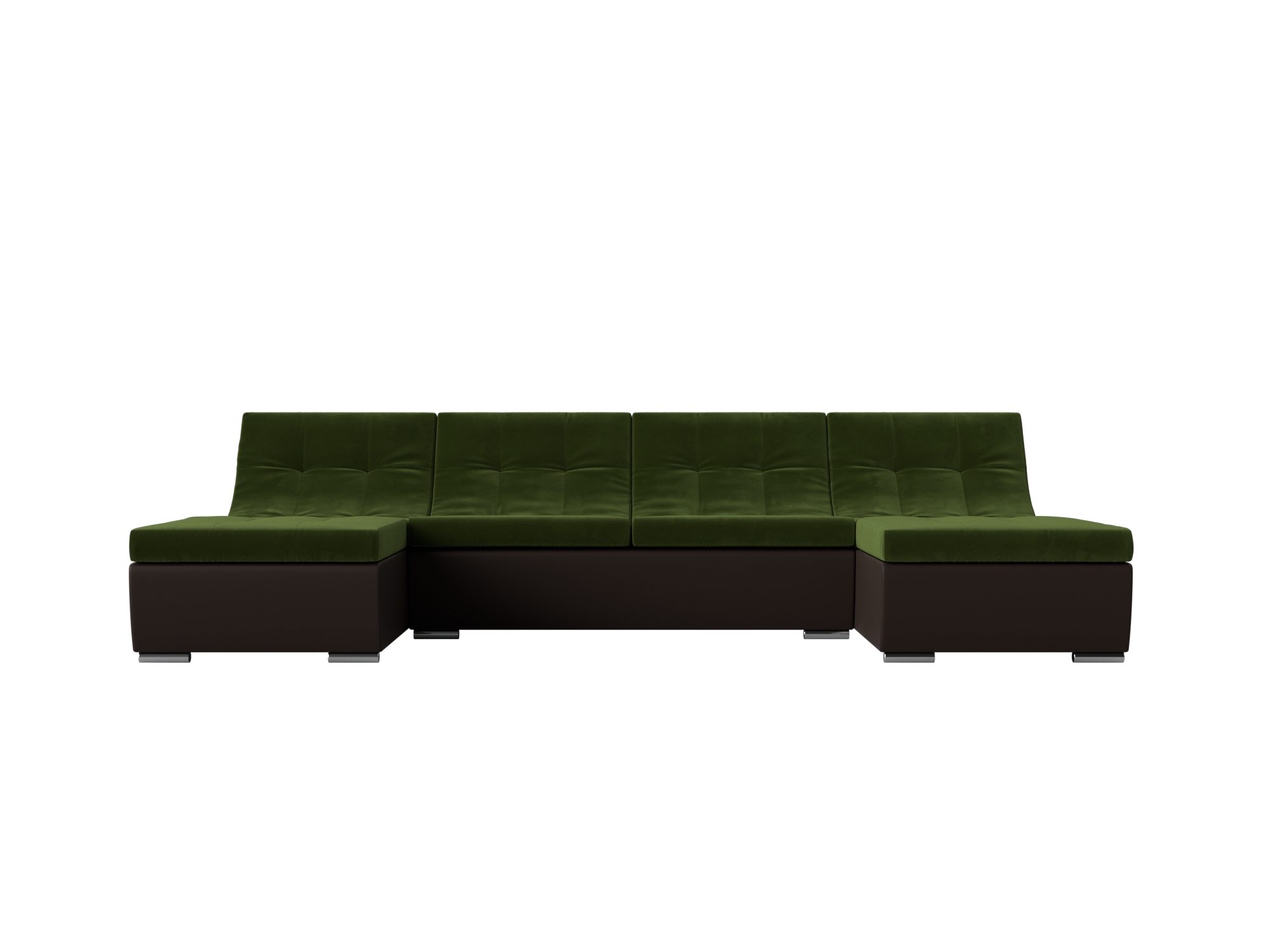 П-образный модульный диван Монреаль MebelVia Зеленый, Коричневый, Микровельвет, Экокожа, ЛДСП