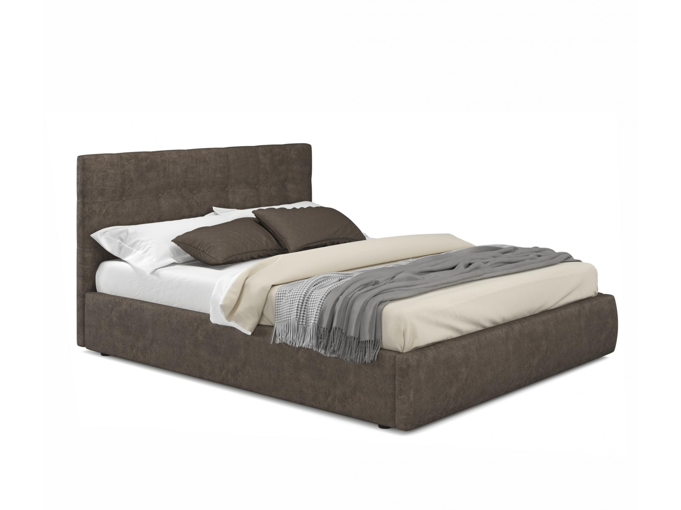Мягкая кровать Selesta 1600 кожа брауни с подъемным механизмом брауни, Экокожа, ДСП