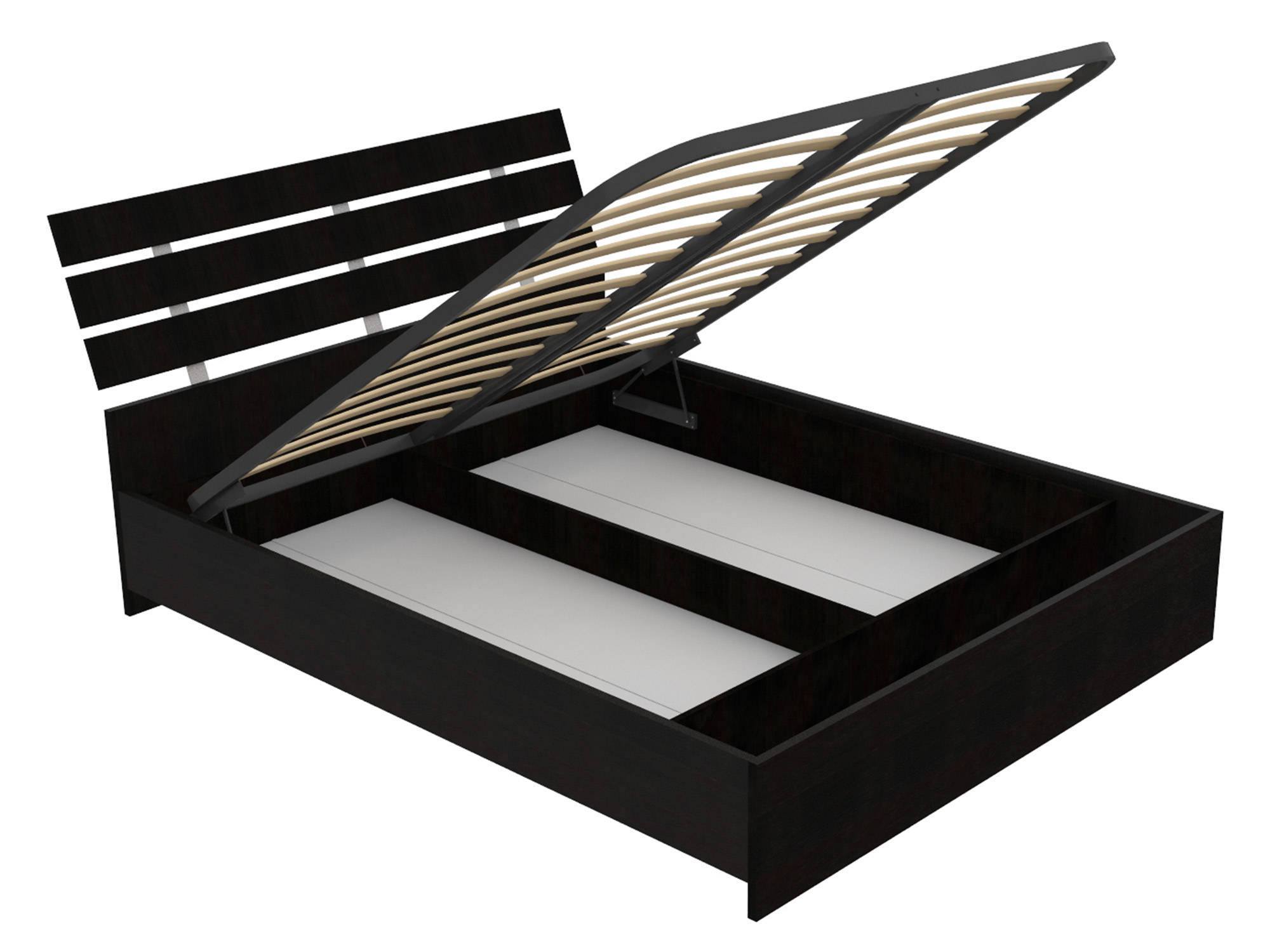 Кровать Скуп (160х200) с ПМ и ящиком для белья Черный, ЛДСП кровать с ящиком и пм адель 160х200 белый глянец белый лдсп