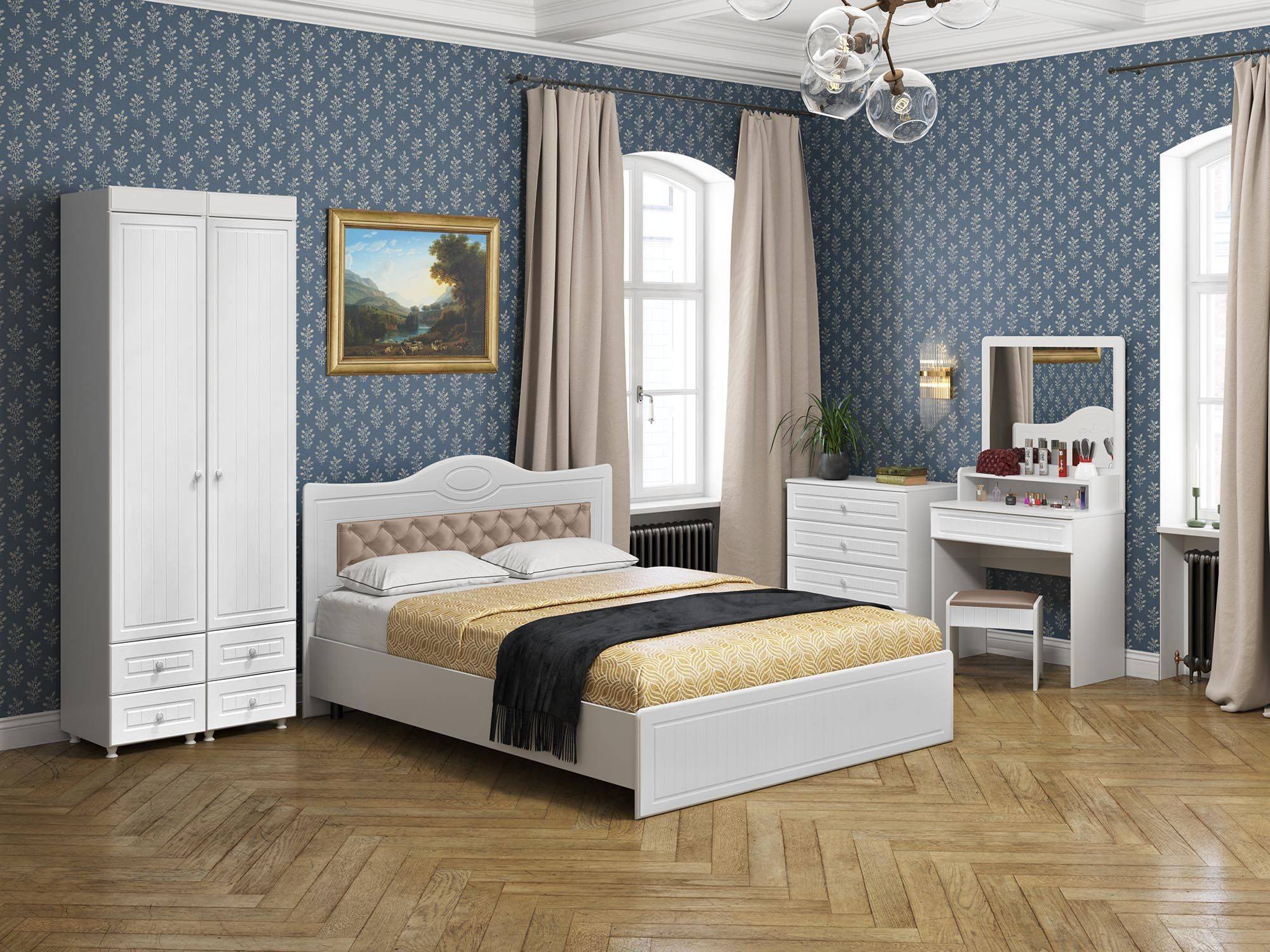 Спальня Монако-2 мягкая спинка белое дерево Белое дерево, Белый, МДФ, ЛДСП мягкая кровать монако 200 велюр