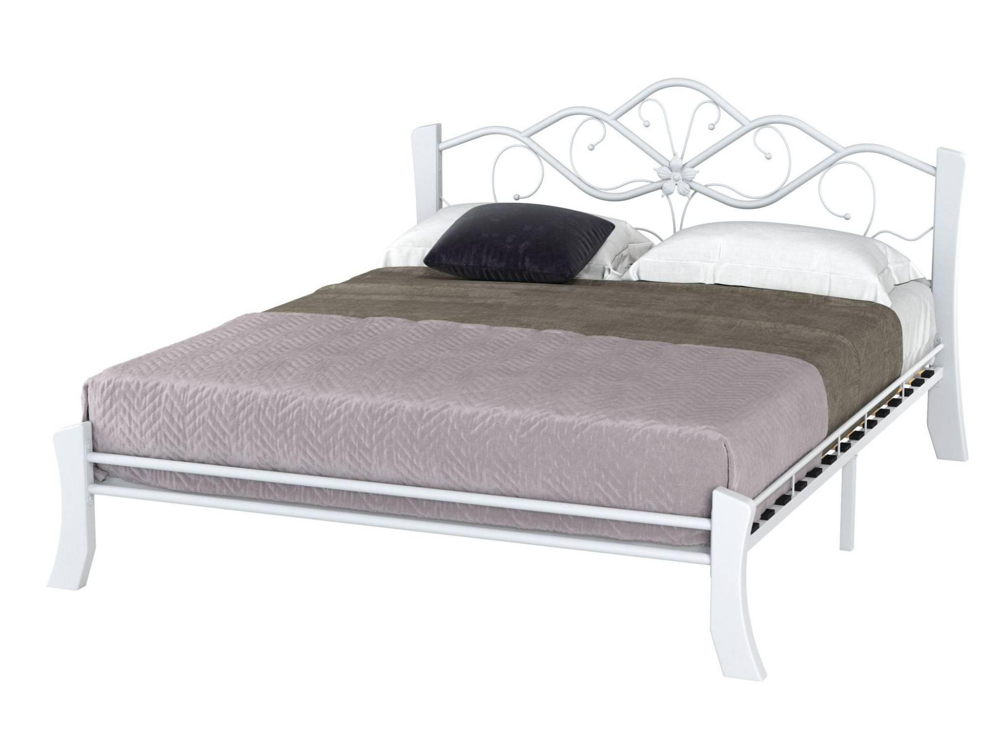 Кровать двухместная 42.50 Антея (ш.1600) (металл белый) Белый, Металл амма 160х200 белый кровать белый металл