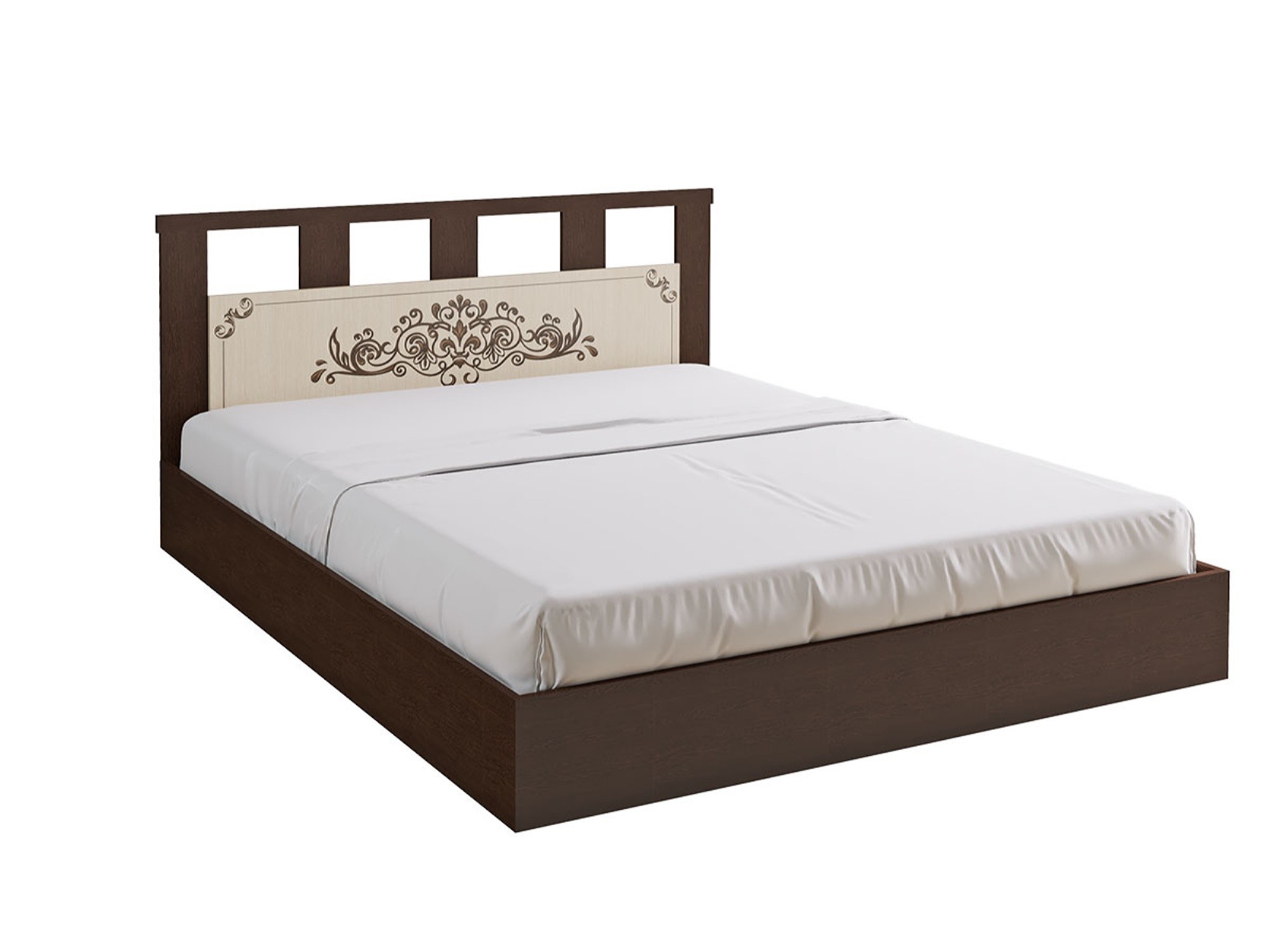 Жасмин Кровать 160 (Венге / дуб беленый) Коричневый темный, Бежевый, ЛДСП жасмин кровать 160 венге дуб беленый бежевый лдсп