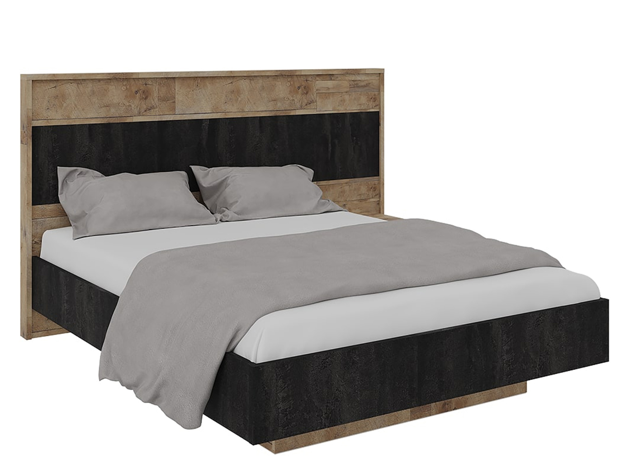 кровать фиеста 1600 с прикроватной тумбой Кровать (комплект с тумбой прикроватной) Кения (160х200) Угольный камень, ЛДСП