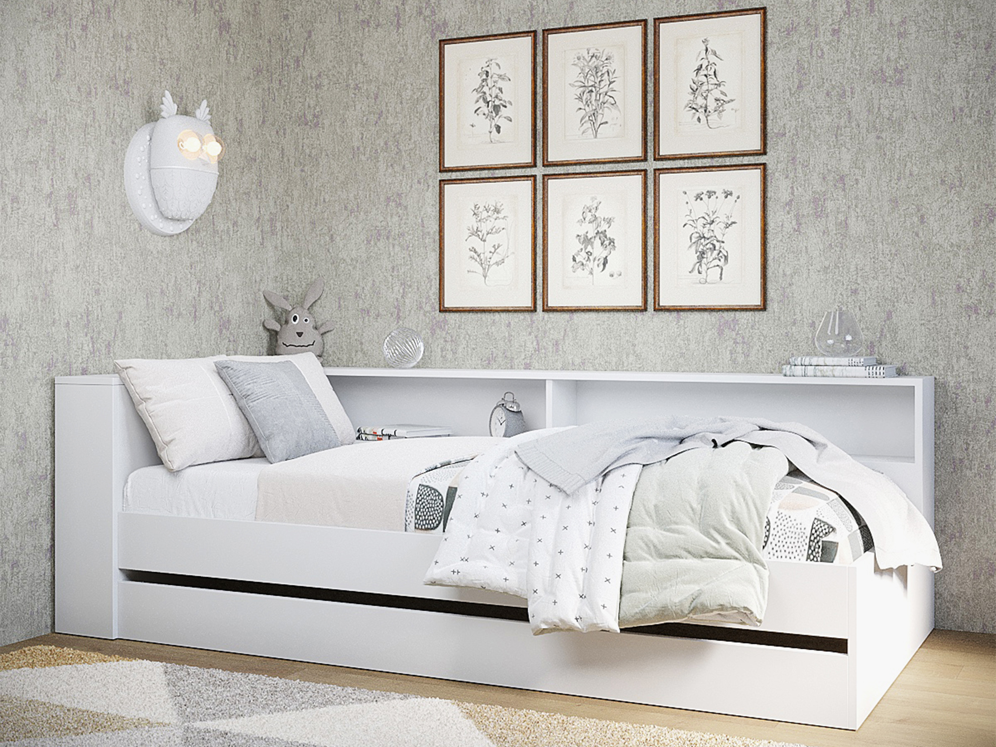 Кровать Ксения (90х200) Белый матовый, Белый, ЛДСП