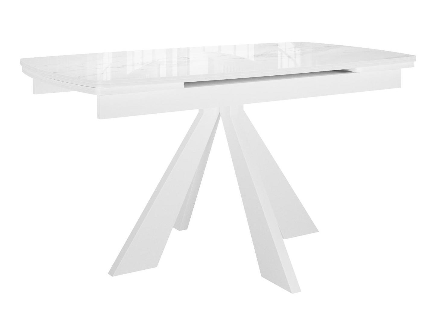 Стол DikLine SFU140 стекло белое мрамор глянец/подстолье белое/опоры белые (2 уп.) Белый, Стекло