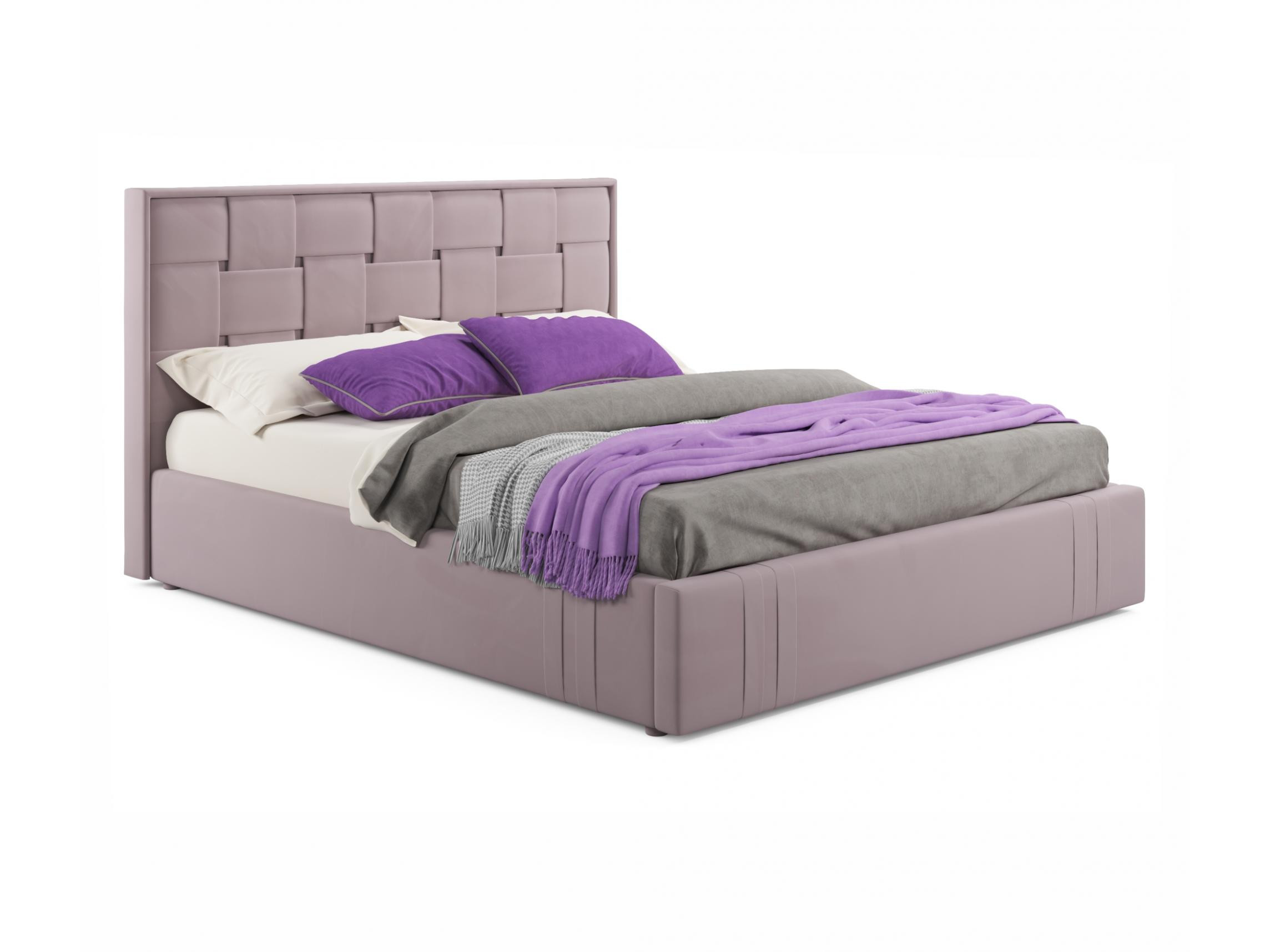 Мягкая кровать Tiffany-О 1600 лиловая с ортопедическим основанием лиловый, Фиолетовый, Велюр, ДСП