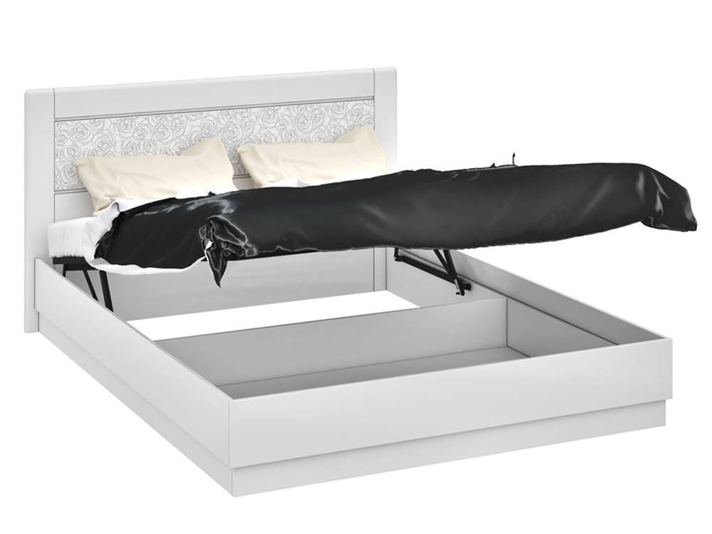 цена Кровать Амели 1 (160х200) с ПМ Белый глянец, Белый, МДФ, ЛДСП