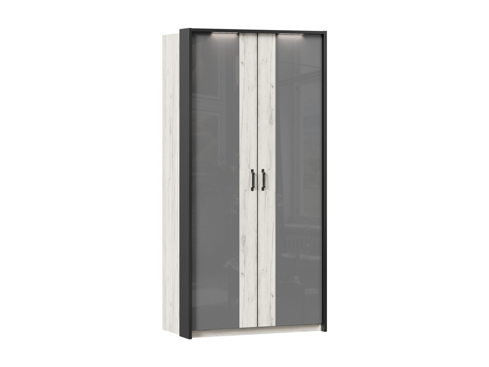 Техно Шкаф двухстворчатый с комбинированными дверями с паспарту (Дуб Крафт белый/Серый шифер) Белый