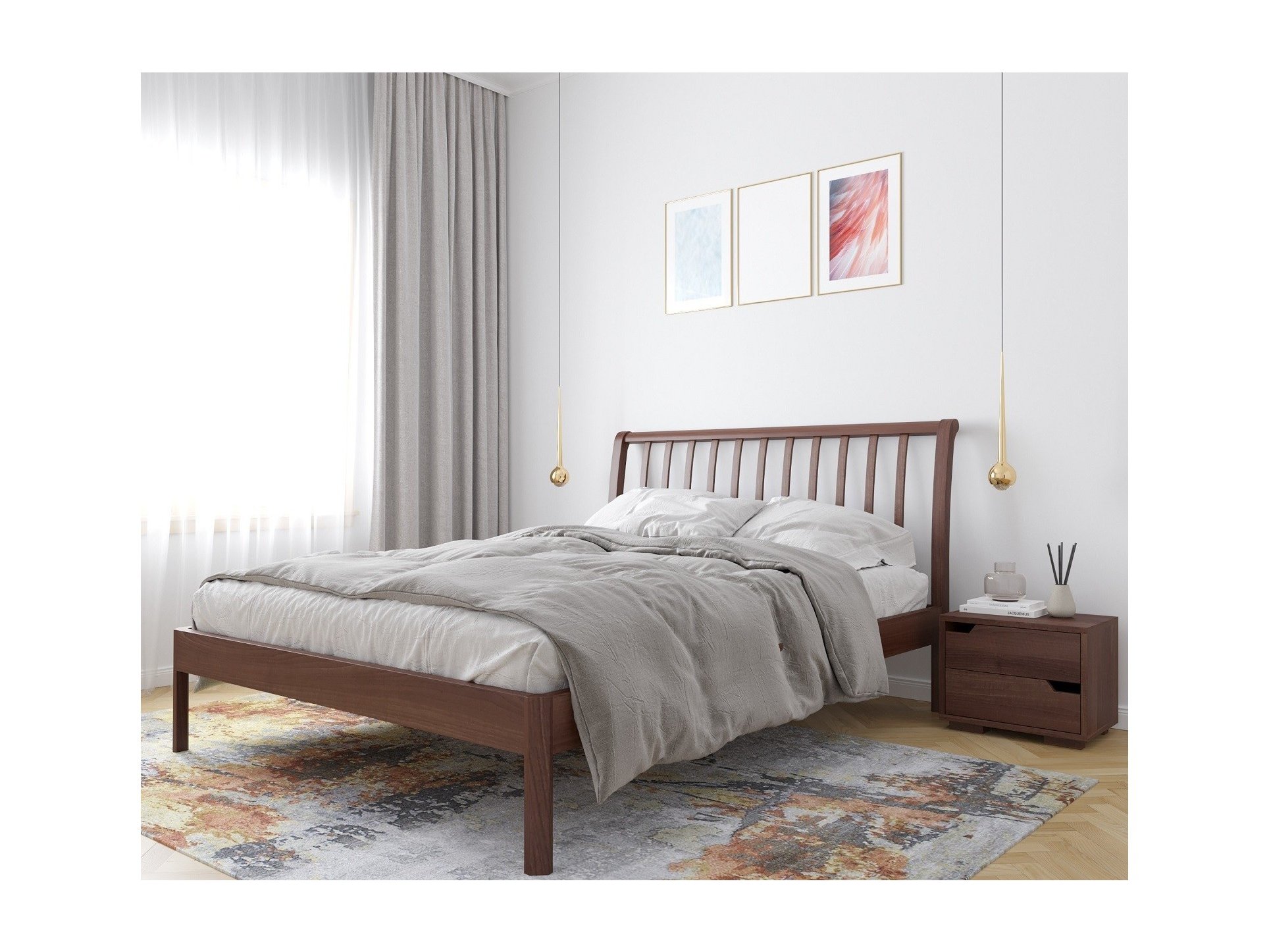 Кровать деревянная с ламелями Stella (Стелла) 160х200, орех Коричневый кровать стелла 160х200 белый лдсп фанера