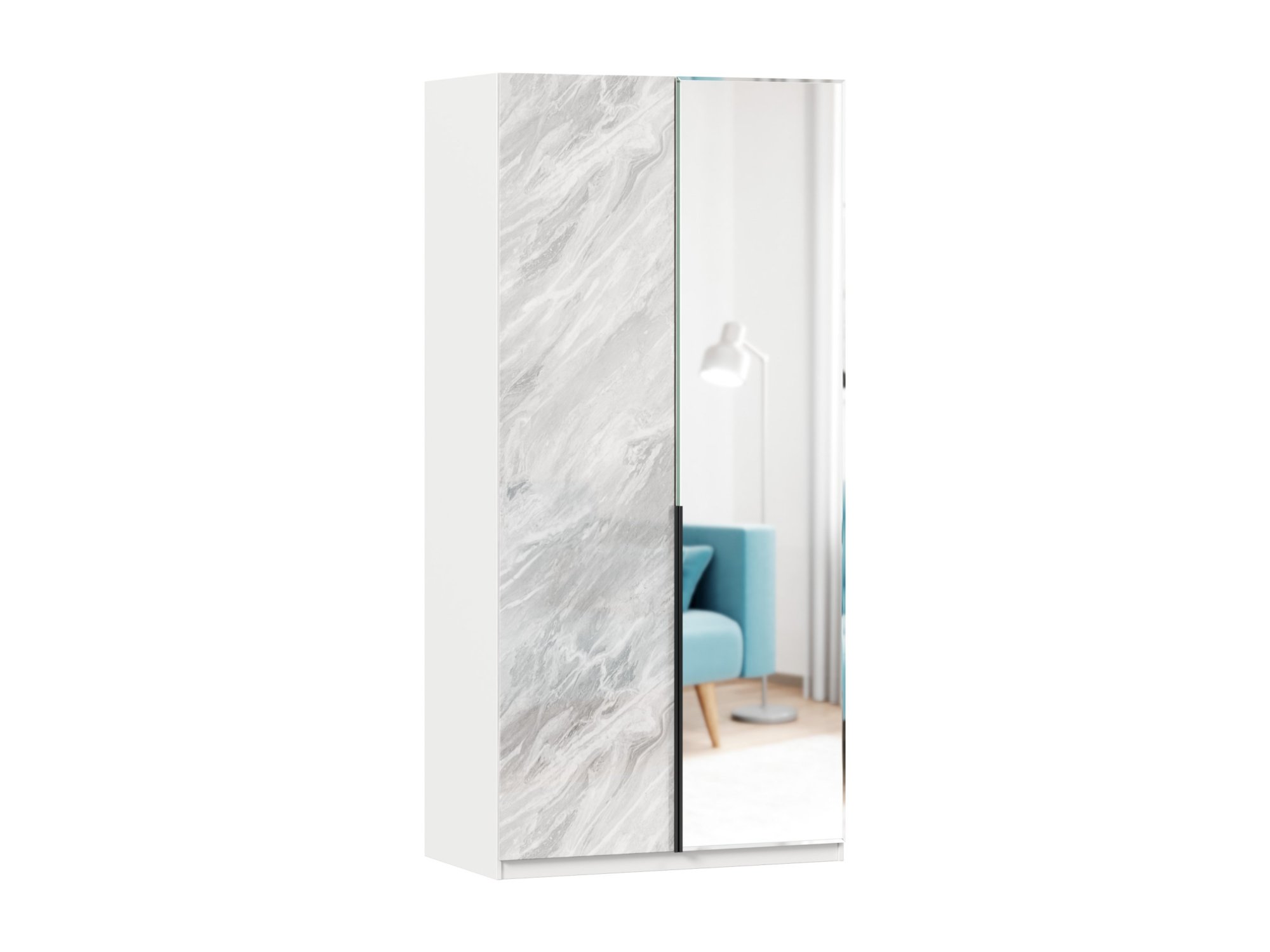 Норд Шкаф двухстворчатый с зеркалом (Белый/Статуарио) Белый, ЛДСП норд стол туалетный с зеркалом белый статуарио белый