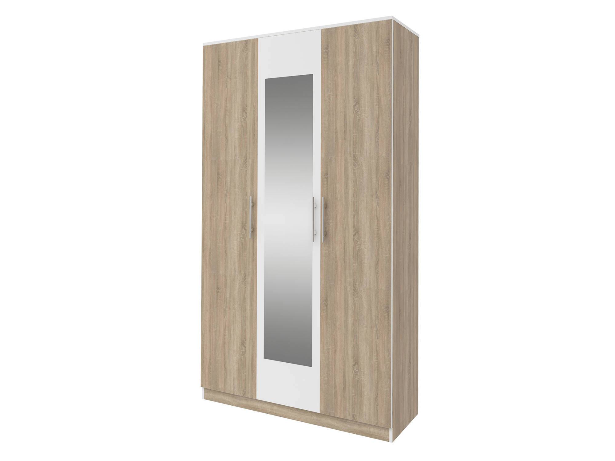 Шкаф 3-х дверный с зеркалом Оливия Дуб сонома, Белый, Бежевый, ЛДСП, Зеркало, КДСП шкаф 3 х дверный с зеркалом макс белый