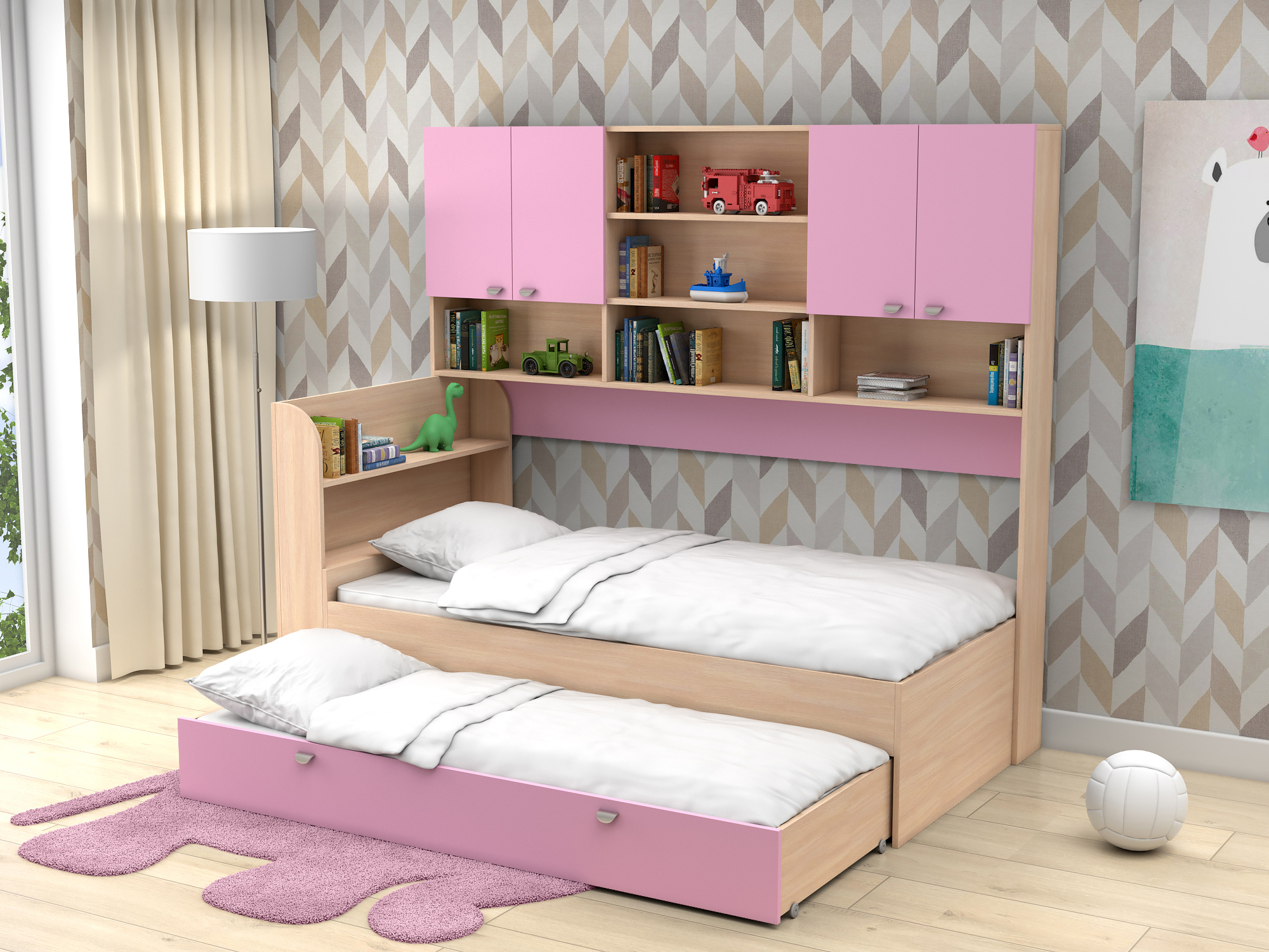 Двухъярусная кровать Golden Kids 8 (80х190/75х185) Розовый, Белый, Бежевый, ЛДСП