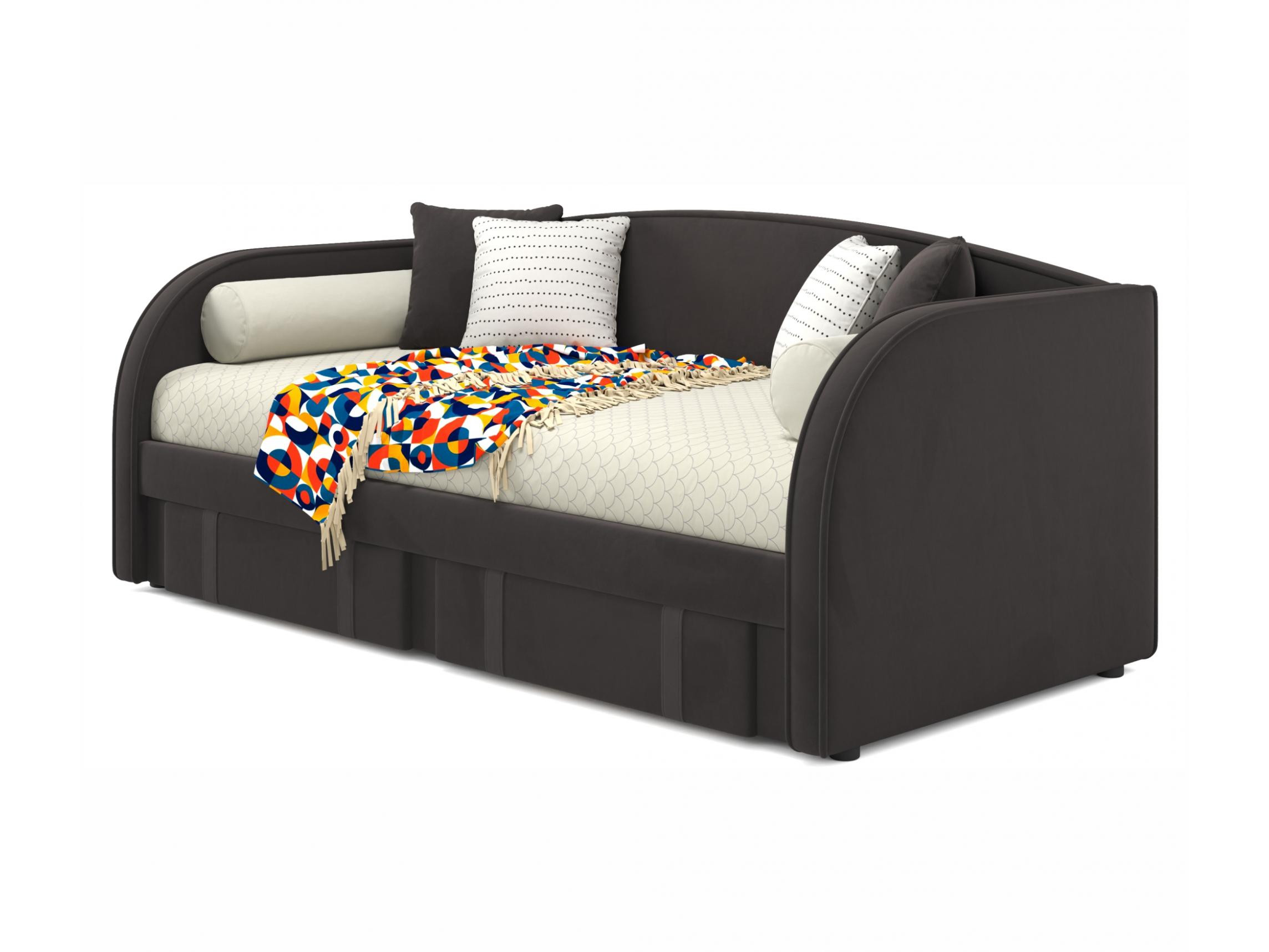 Мягкая кровать Elda 900 шоколад с ортопедическим основанием шоколад, Коричневый, Велюр, ДСП