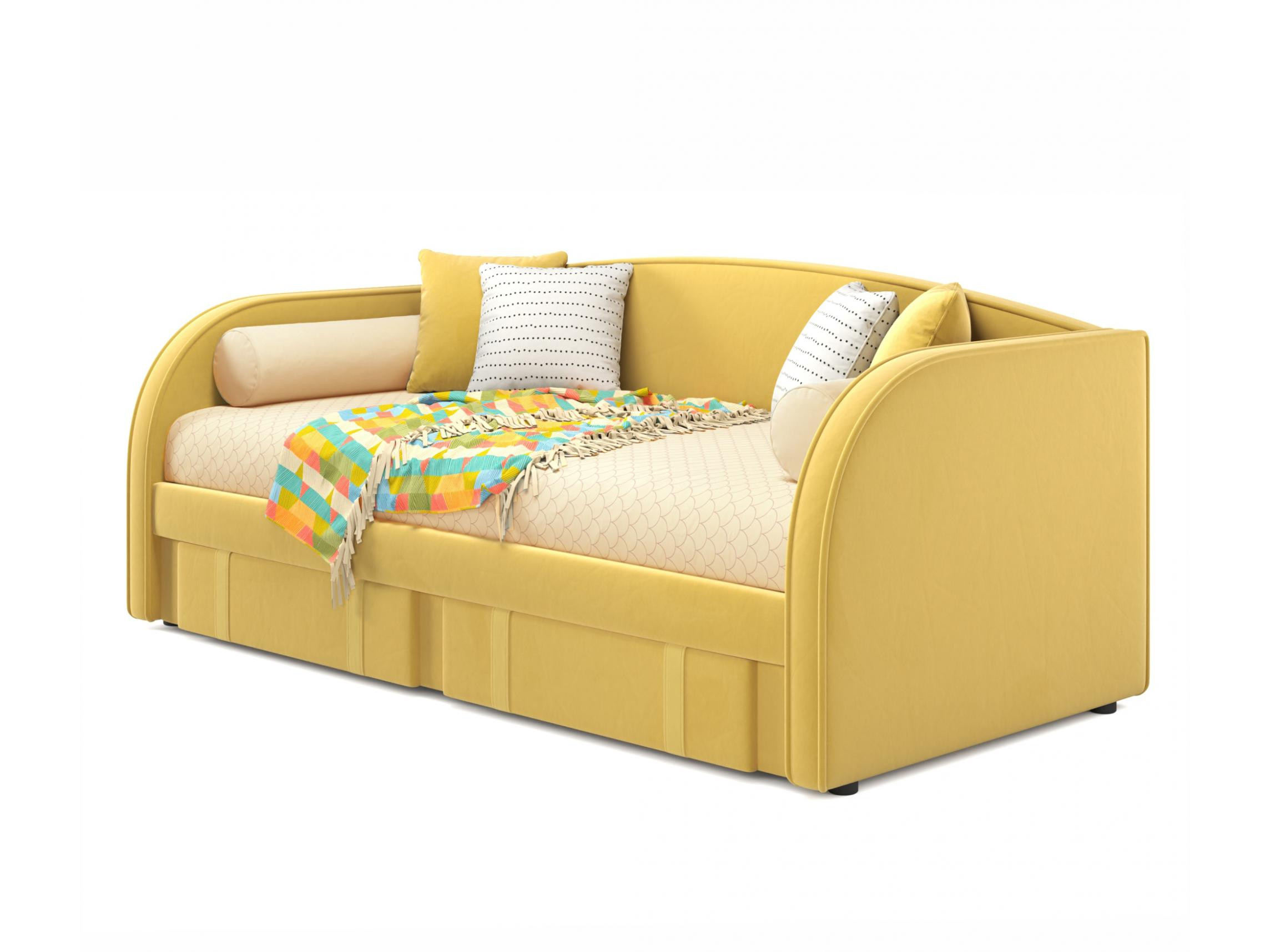 Мягкая кровать Elda 900 желтая с ортопедическим основанием и матрасом ГОСТ желтый, Желтый, Велюр, ДСП
