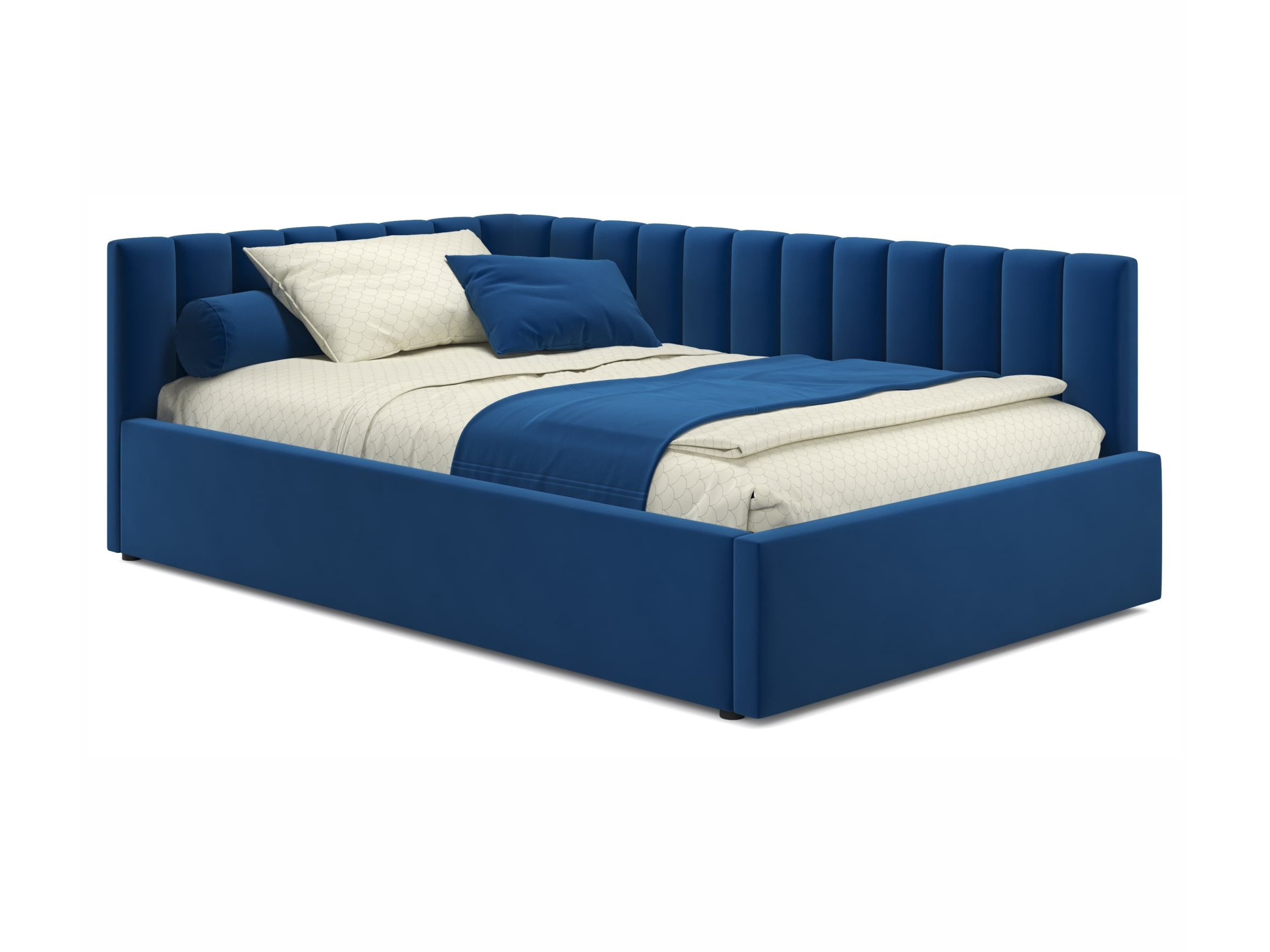 Мягкая кровать Milena 1200 синяя с ортопедическим основанием синий, Синий, Велюр