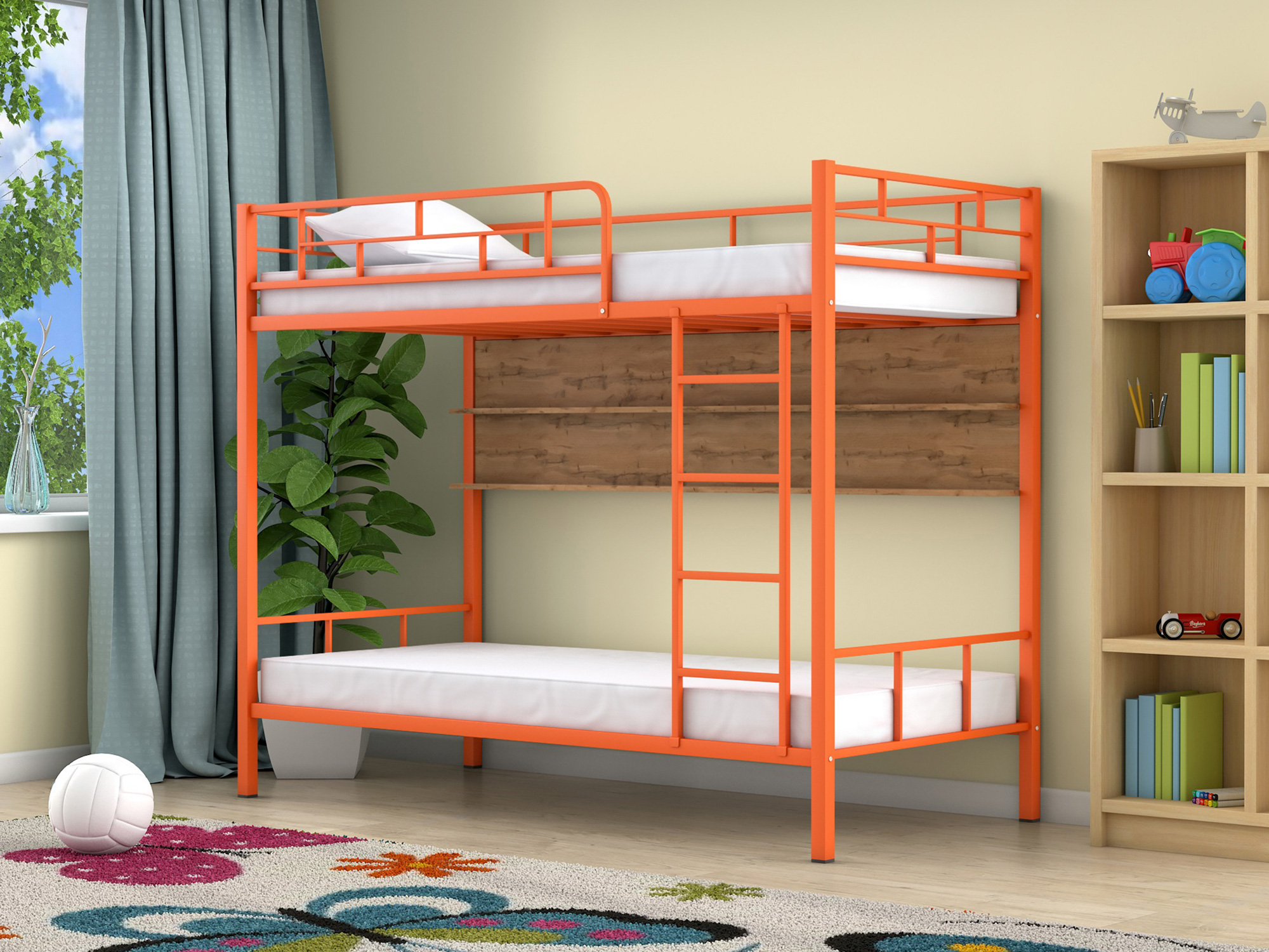 Двухъярусная кровать Ницца (90х190) Дуб ватан, Оранжевый, ЛДСП, Металл двухъярусная кровать ницца 90х190 дуб ватан голубой лдсп металл
