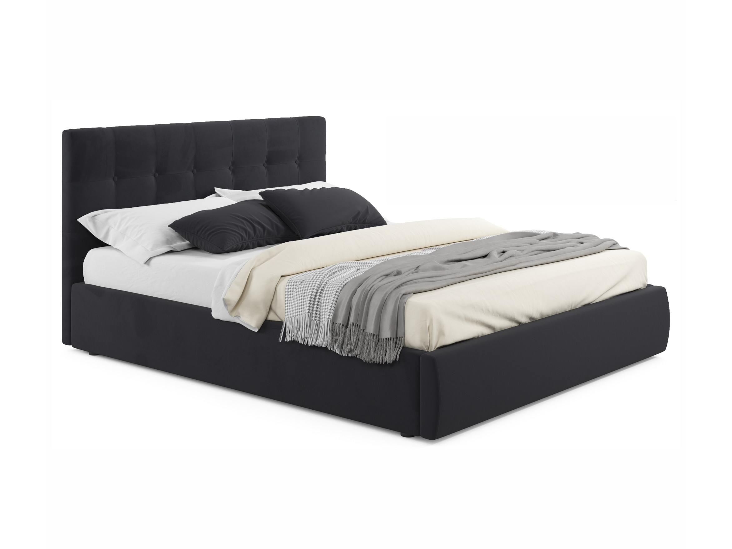 Мягкая кровать Selesta 1400 темная с матрасом ГОСТ с подъемным механизмом темный, Черный, Велюр, ДСП