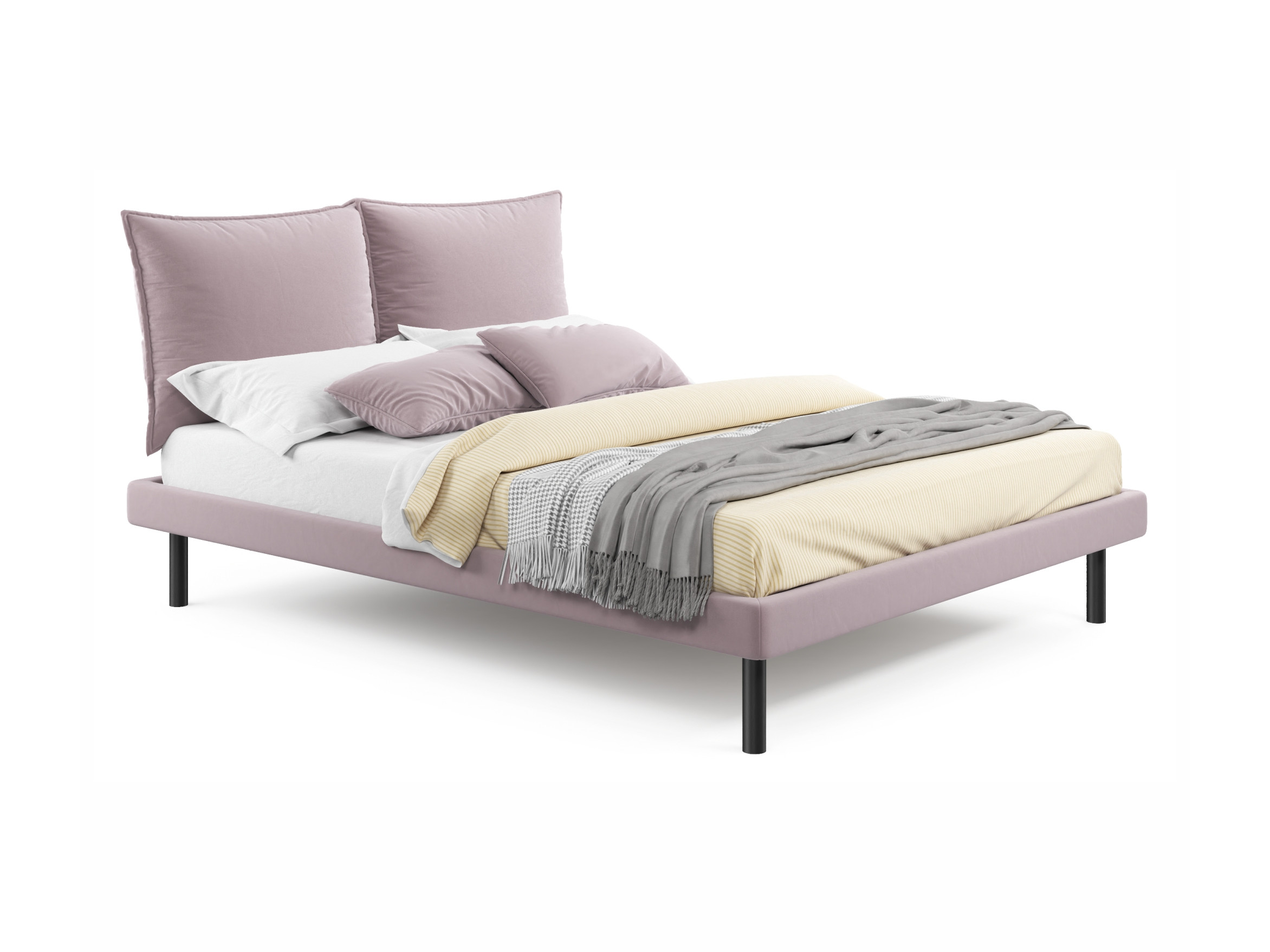 Мягкая кровать Fly 1600 лиловая ортопед с матрасом Basic soft grey лиловый, Фиолетовый, Велюр, ДСП
