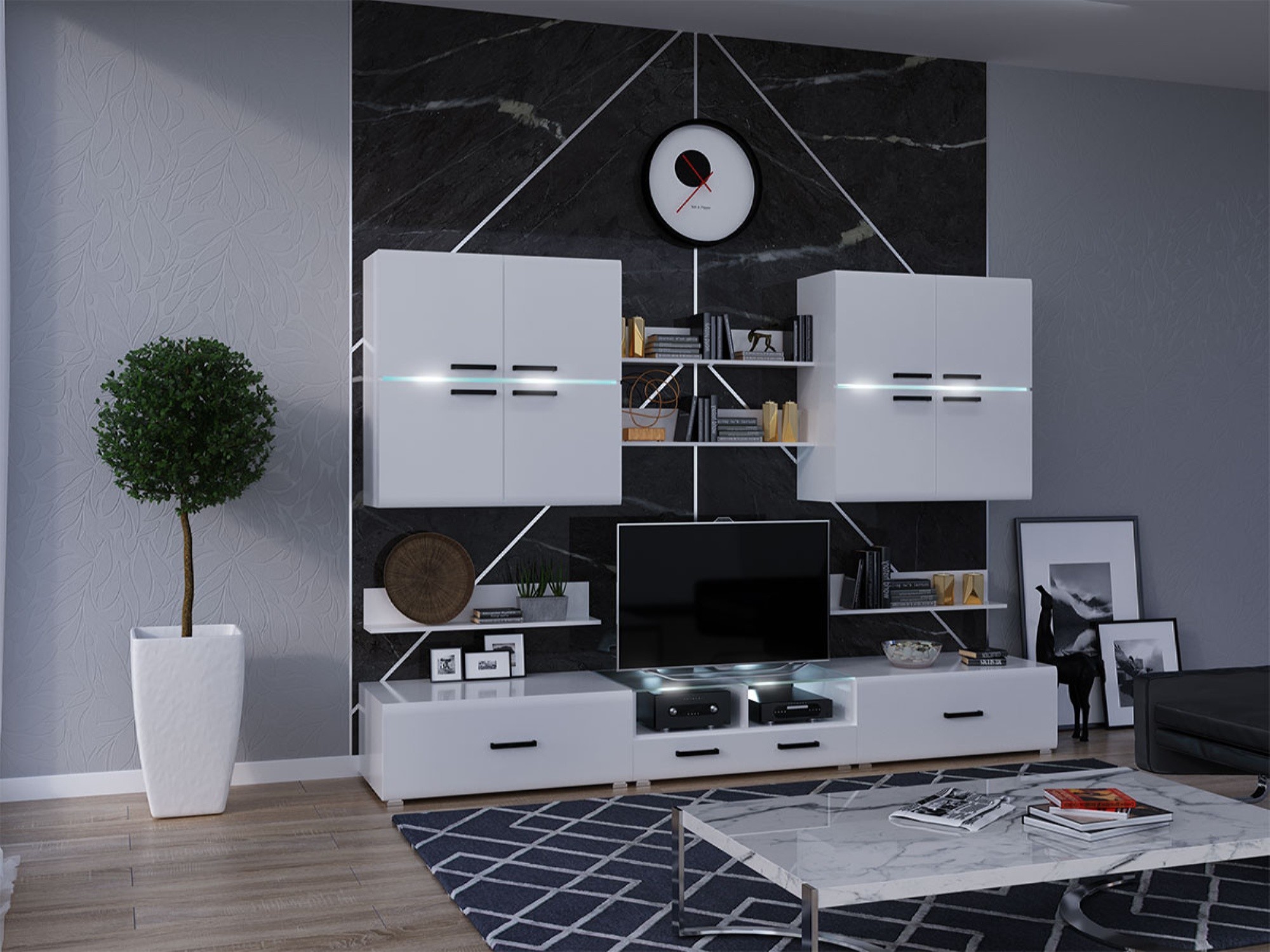 Модульная гостиная Квадро, композиция 1 (Белый глянец) Белый, МДФ, ЛДСП цена и фото