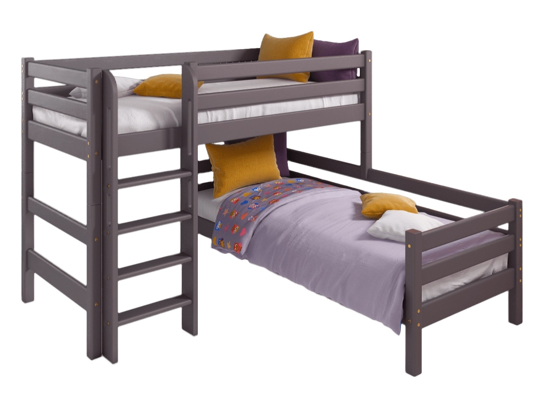 Кровать Соня (вариант 7) угловая с прямой лестницей, лаванда Массив кровать соня вариант 2 с задней защитой лаванда массив
