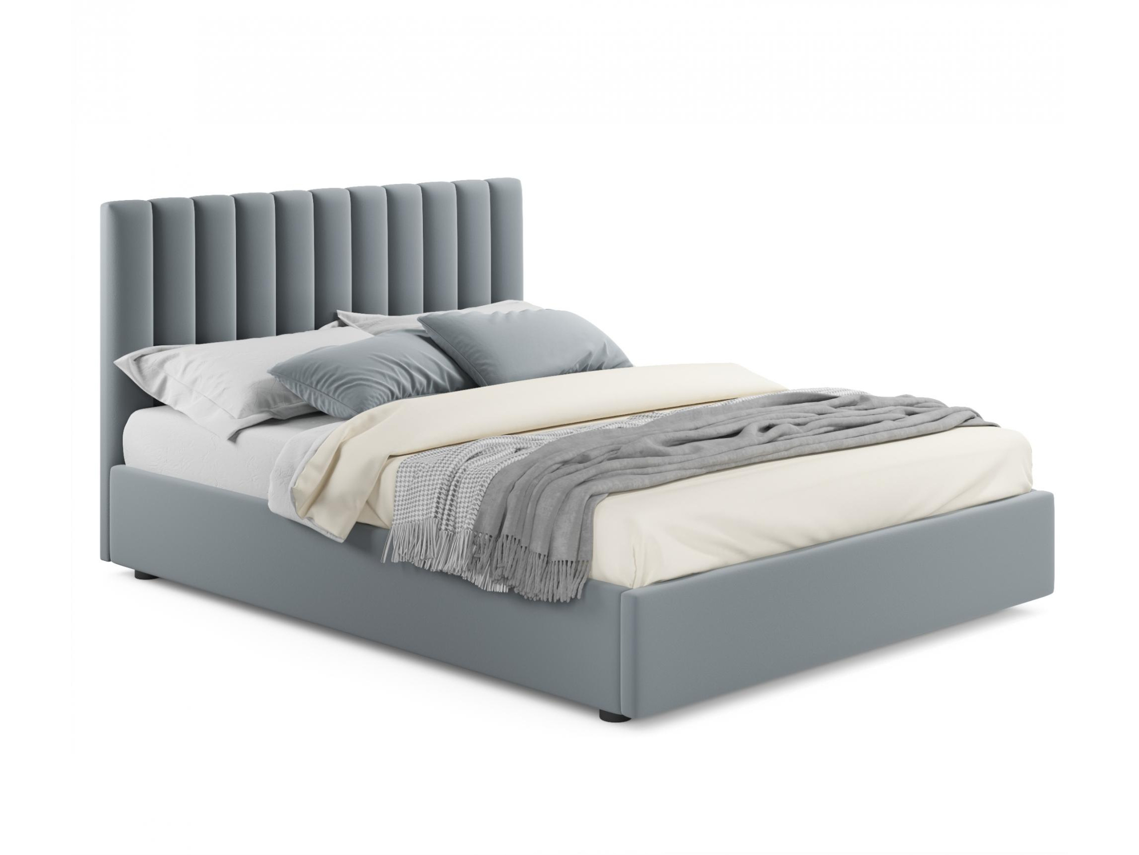 Мягкая кровать Olivia 1600 серая с подъемным механизмом серый, Серый, Велюр, ДСП