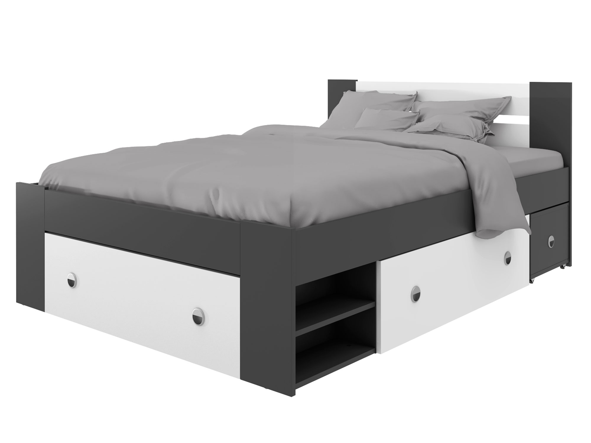 Кровать Линз (140х200) Белый, Черный, ЛДСП