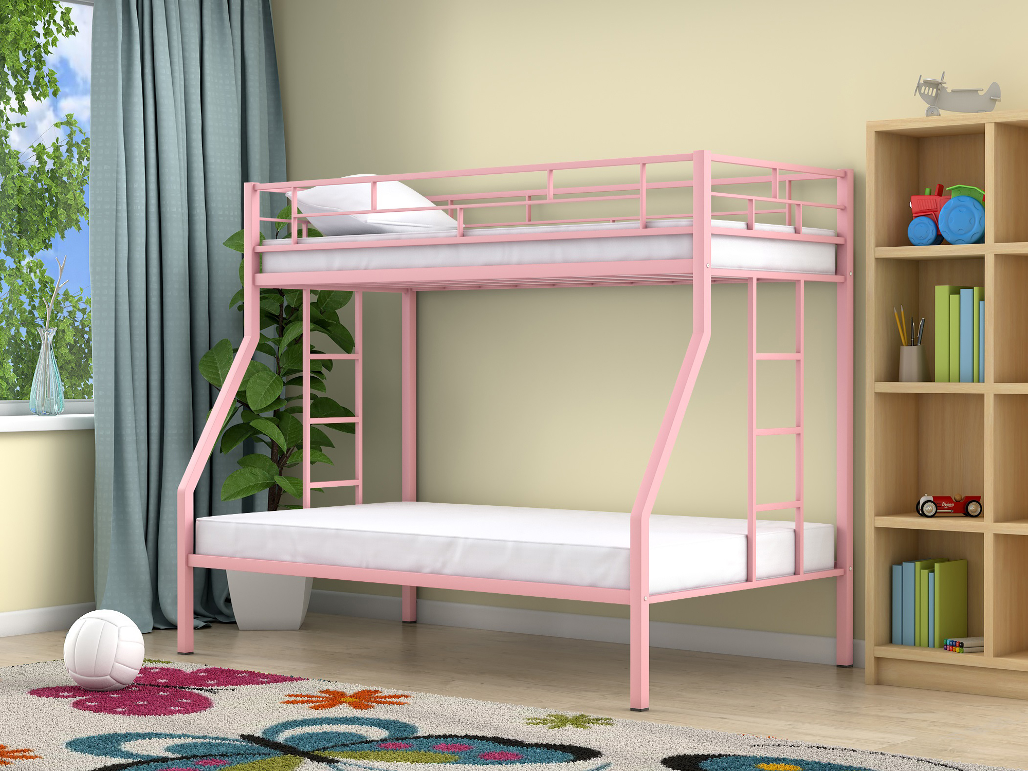 Двухъярусная кровать Милан (90х190/120х190) , Розовый, Металл