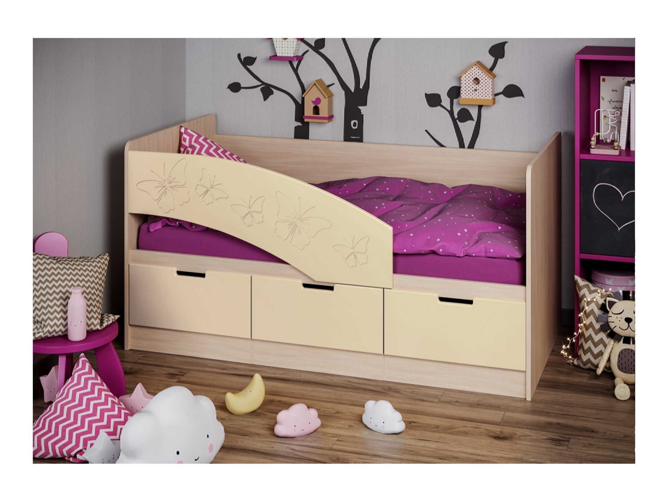 Детская кровать Бемби-8 МДФ, 80х160 (Розовый металлик, Ясень шимо светлый) Розовый металлик, Бежевый, ЛДСП двухъярусная кровать бемби 11 мдф голубой металлик ясень шимо светлый бежевый мдф лдсп