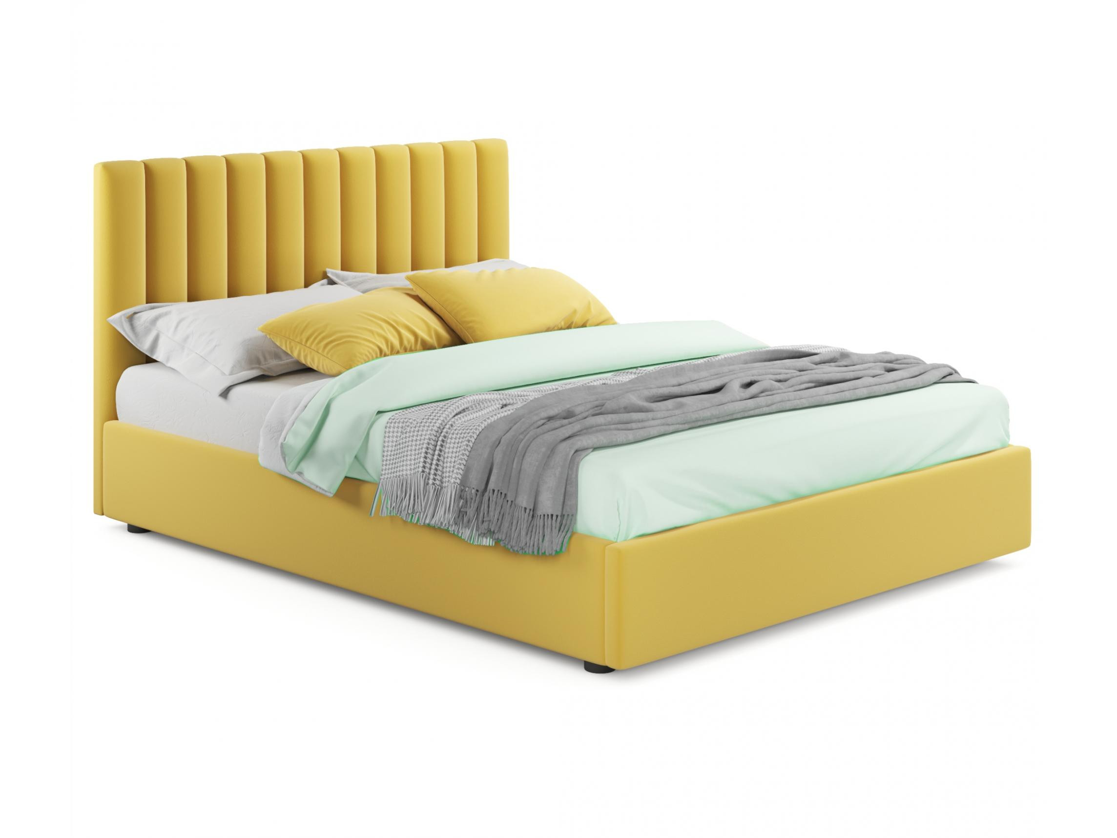 Мягкая кровать Olivia 1600 желтая с ортопедическим основанием желтый, Желтый, Велюр, ДСП мягкая кровать verona 1600 желтая с ортопедическим основанием желтый желтый велюр дсп