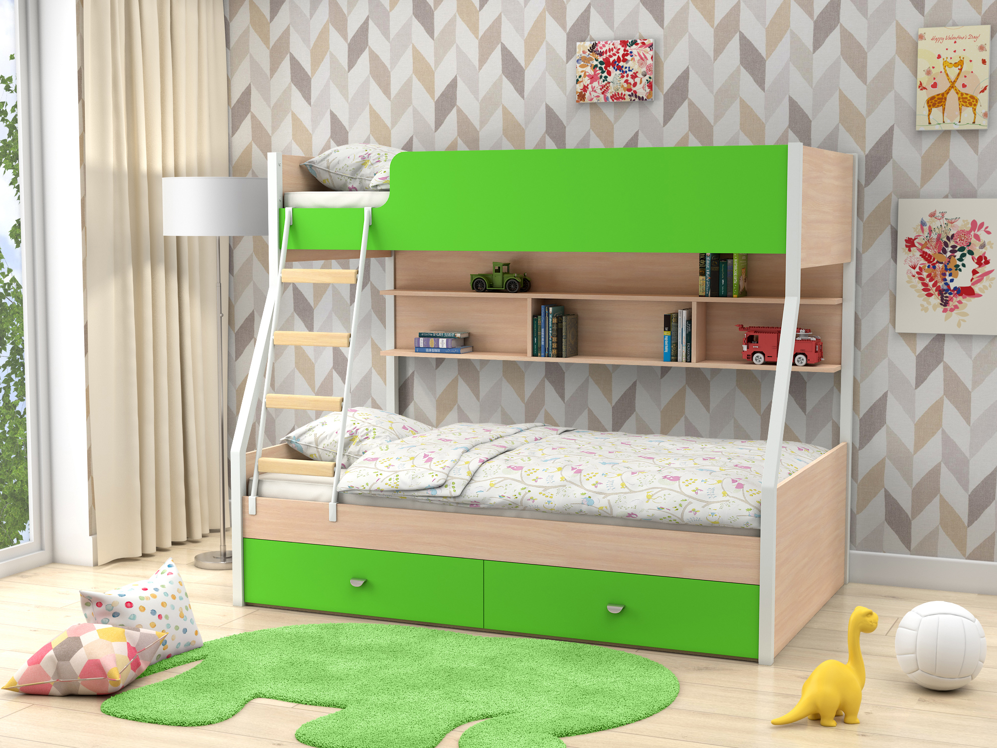 Двухъярусная кровать Golden Kids-3 (90х190/120х190) Зеленый, Белый, Бежевый, ЛДСП