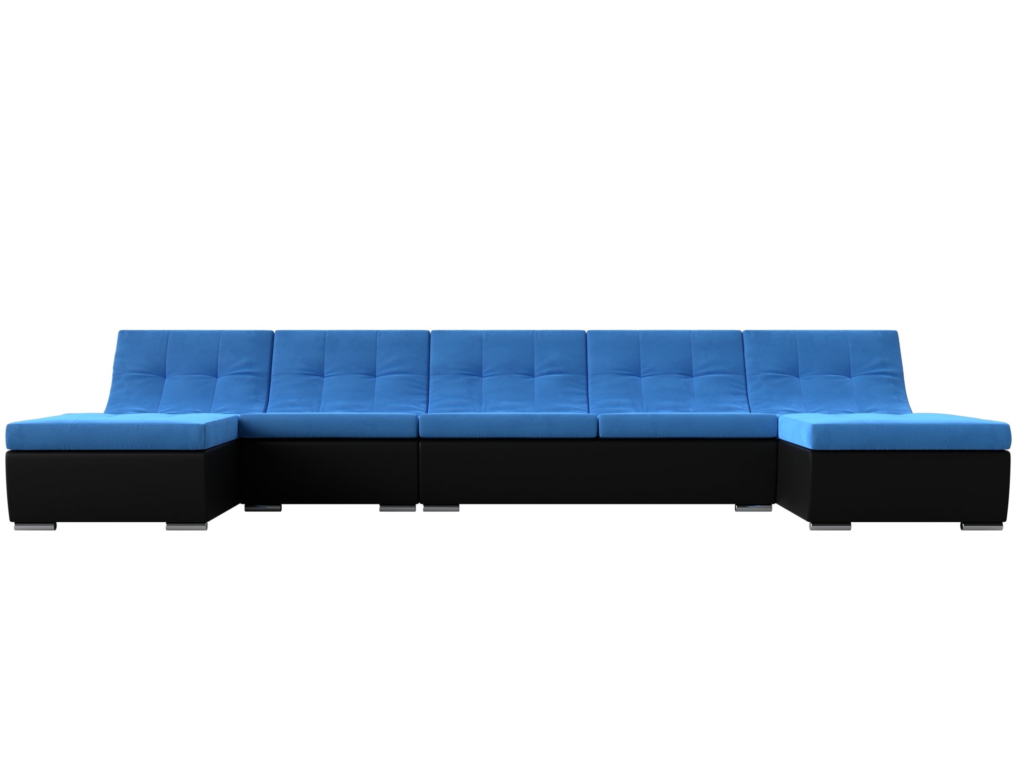 П-образный модульный диван Монреаль Long MebelVia Голубой, Черный, Велюр, Экокожа, ЛДСП п образный модульный диван монреаль mebelvia черный велюр экокожа лдсп