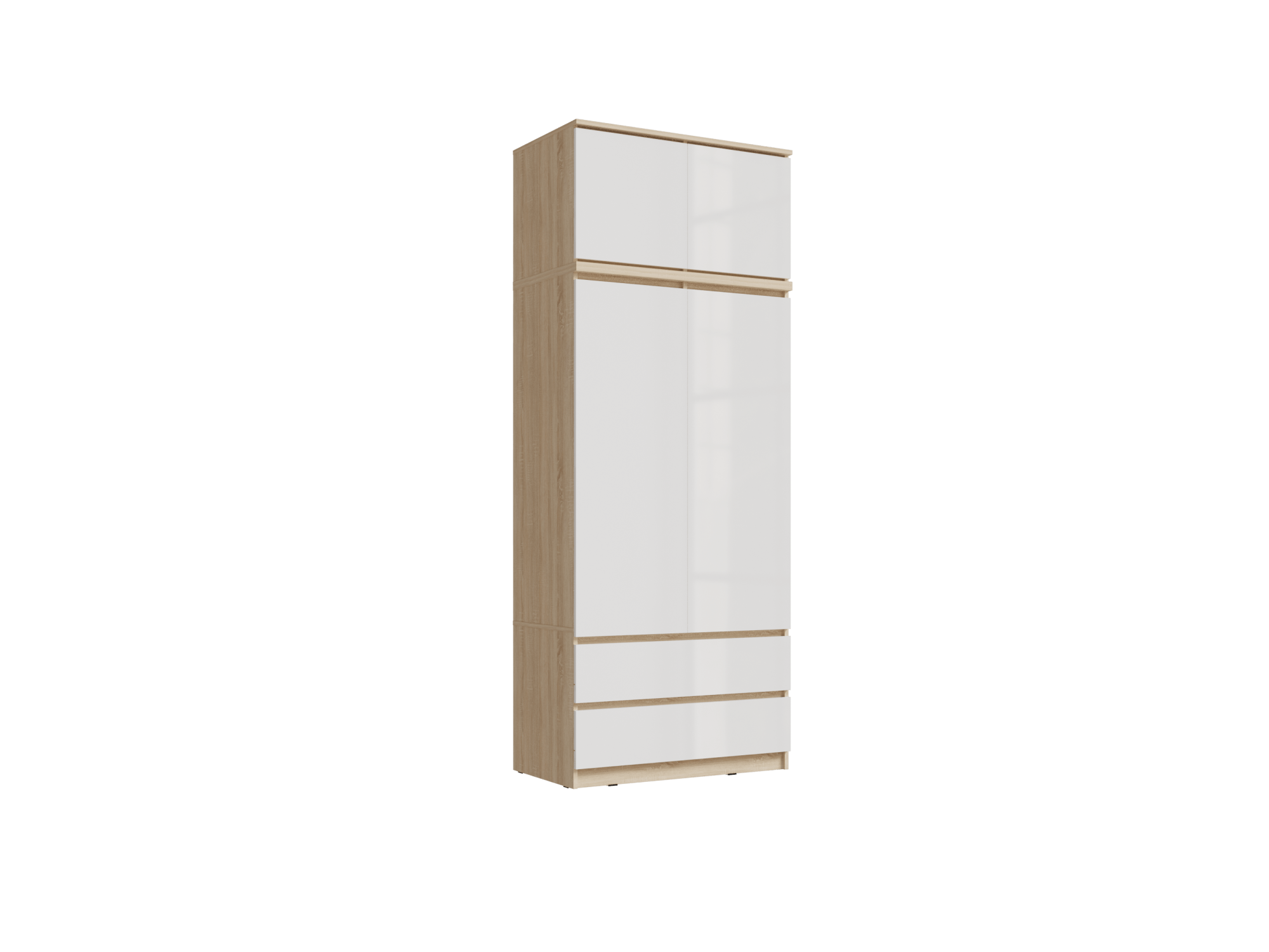 Челси Шкаф 2-х створчатый комбинированный + антресоль к шкафу 900 (Белый глянец, Дуб Сонома) Бежевый, ЛДСП