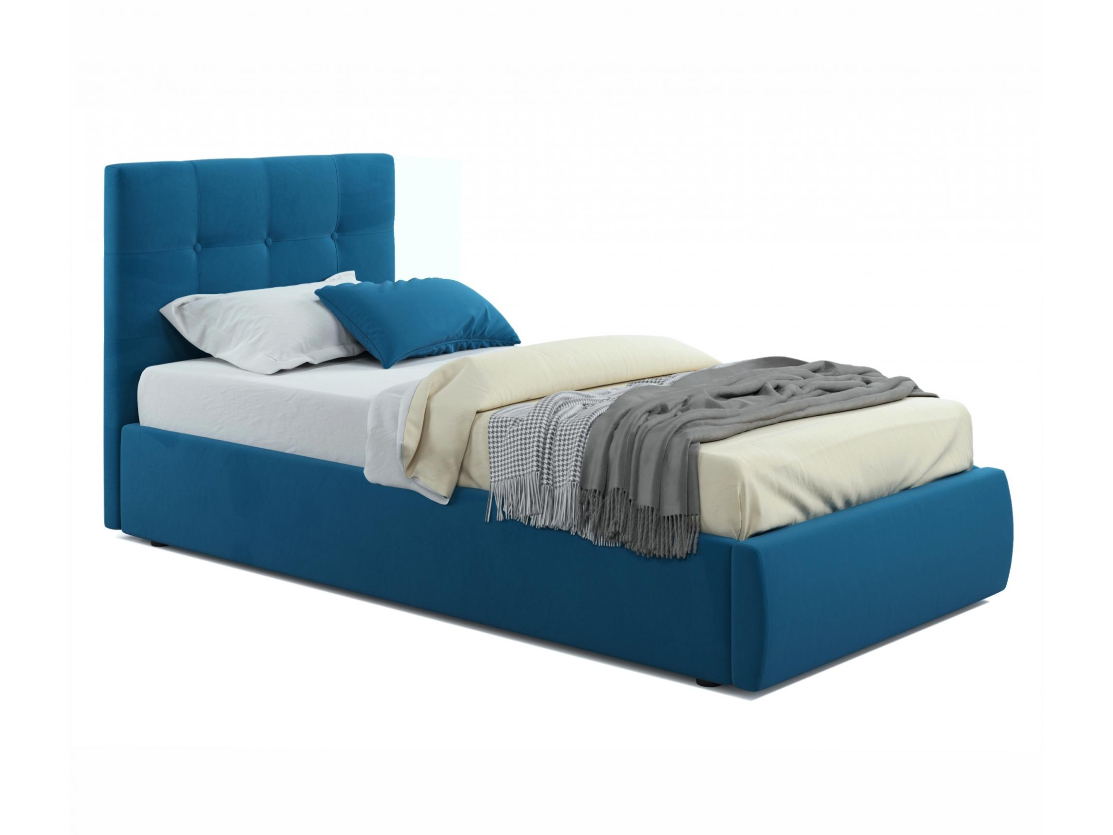 Мягкая кровать Selesta 900 синяя с ортопед.основанием с матрасом ГОСТ синий, Синий, Велюр, ДСП подростковая кровать уника 900 с матрасом гост белый
