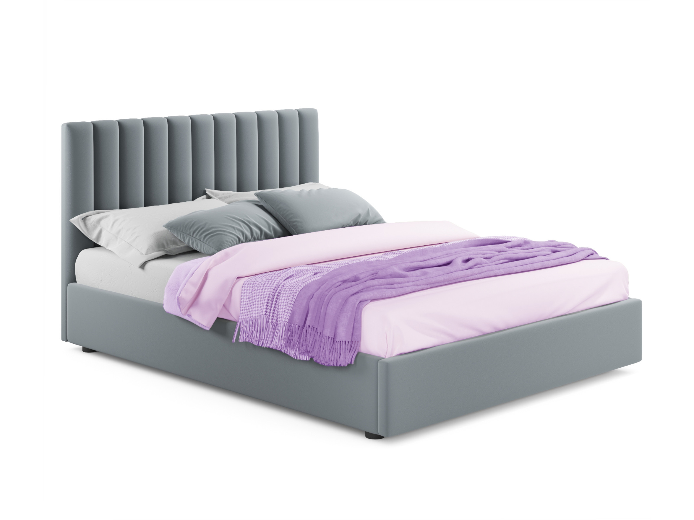 Мягкая кровать Olivia 1800 серая с подъемным механизмом серый, Серый, Велюр, ДСП
