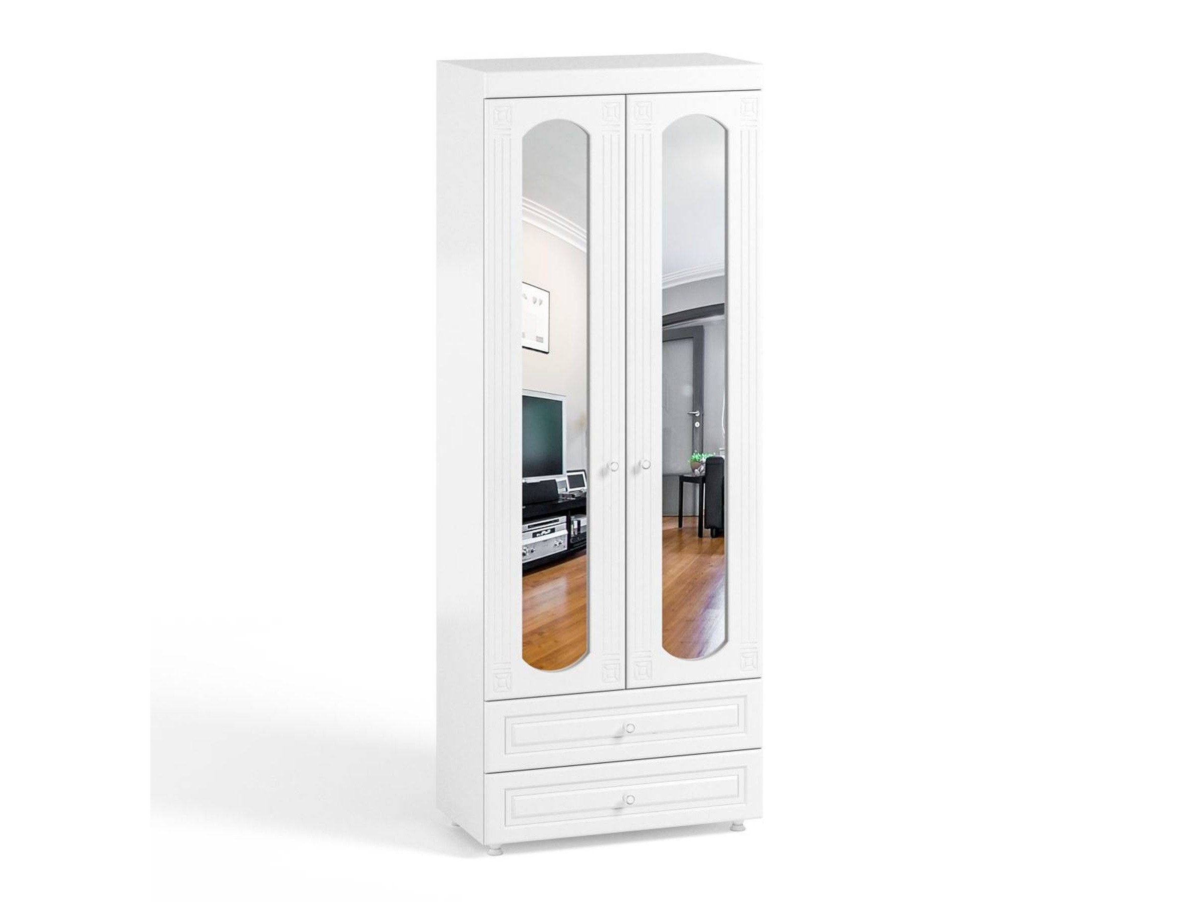 Шкаф 2-х дверный с зеркалами и ящиками (гл.410) Афина АФ-45 белое дерево Белое дерево, Белый, МДФ, ЛДСП