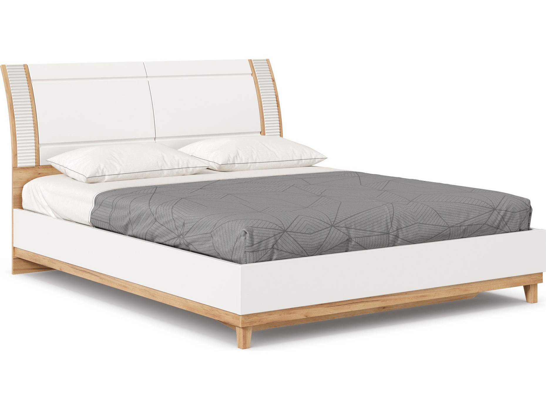Бари Кровать двуспальная с кроватным основанием 1600 (Дуб Золотой/Белый) Белый