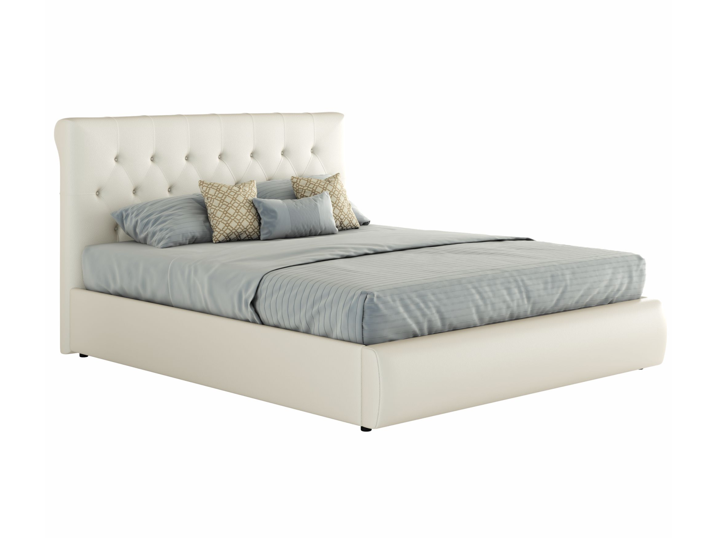Мягкая интерьерная кровать Амели 1400 белая с матрасом PROMO B COCOS Белый, Экокожа, ДСП