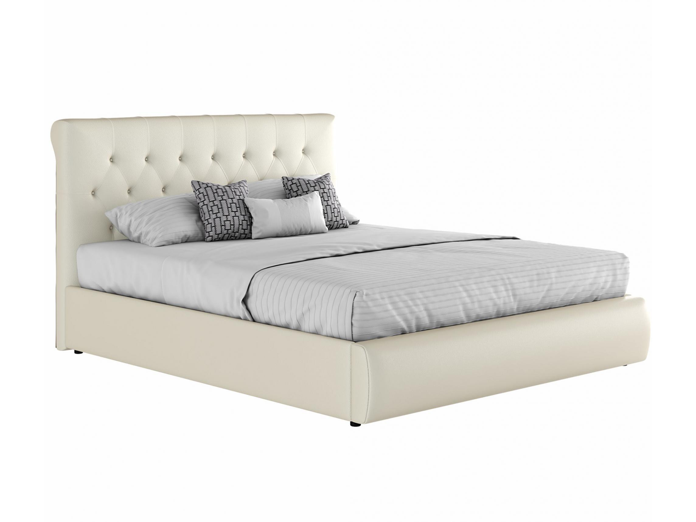 Мягкая интерьерная кровать Амели 1600 белая с матрасом PROMO B COCOS Белый, Экокожа, ДСП