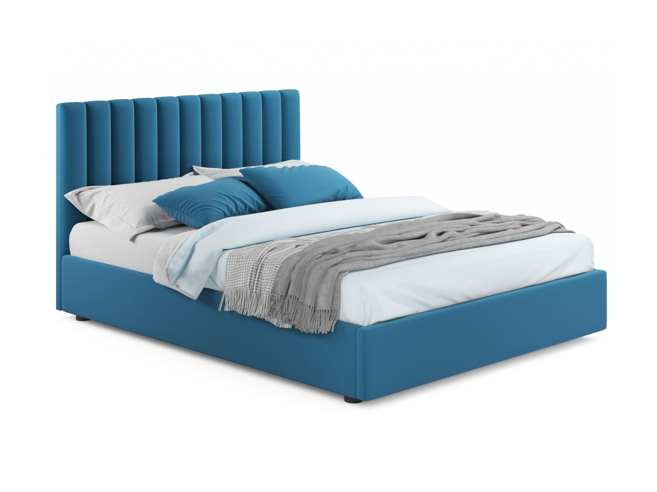 Мягкая кровать Olivia 1600 синяя с ортопедическим основанием синий, Синий, Велюр, ДСП мягкая кровать olivia 1800 синяя с ортопедическим основанием синий синий велюр дсп