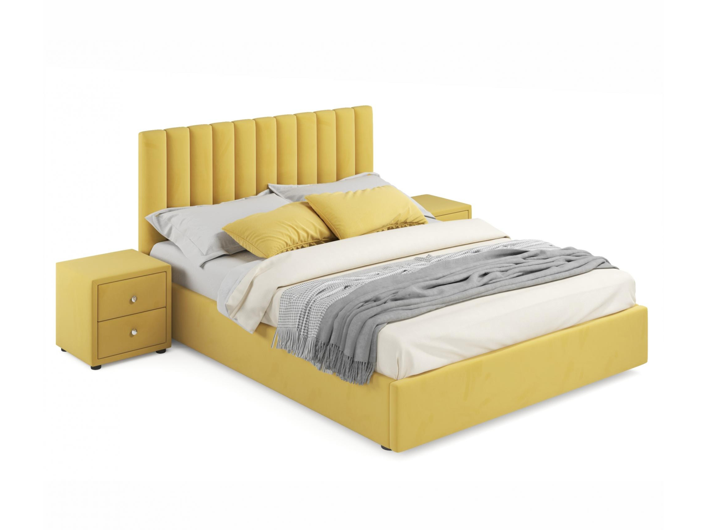 Мягкая кровать с тумбами Olivia 1600 желтая с подъемным механизмом желтый, Желтый, Велюр, ДСП мягкая кровать с тумбами olivia 1600 беж с подъемным механизмом бежевый бежевый велюр дсп