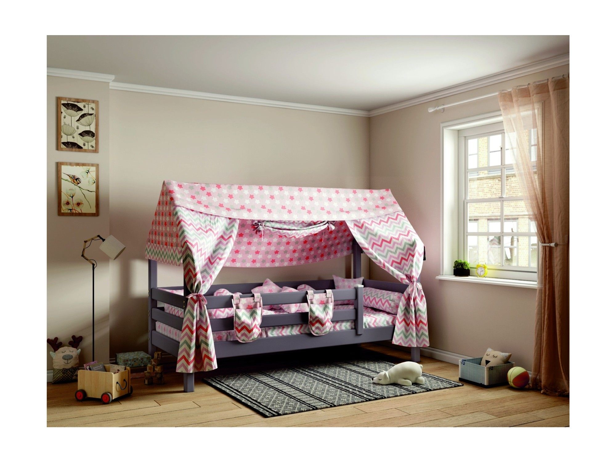 Кровать Соня с надстройкой (Лаванда) Лаванда, Массив сосны соня штора на полувысокую кровать 1910х1000 810х1000 розовый