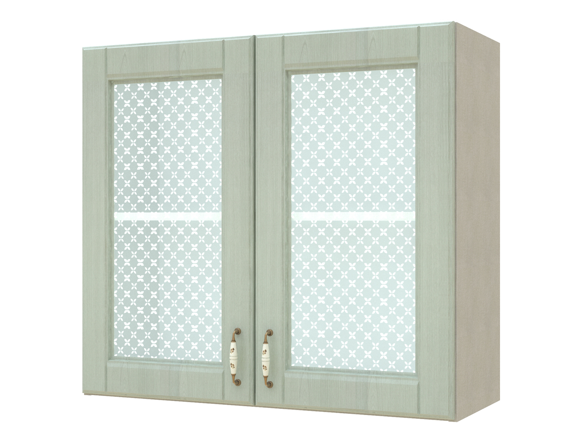 Шкаф-витрина двухдверный Изабелла 80 см Ясень зеленый, Бежевый, МДФ, Пленка ПВХ, КДСП