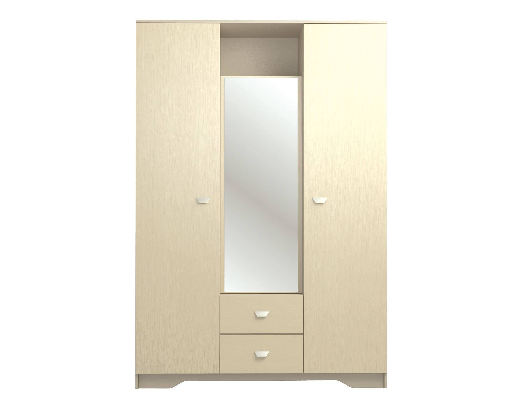Шкаф 3-х дверный с зеркалом Алисия Дуб молочный, Бежевый, Коричневый, ЛДСП, Зеркало