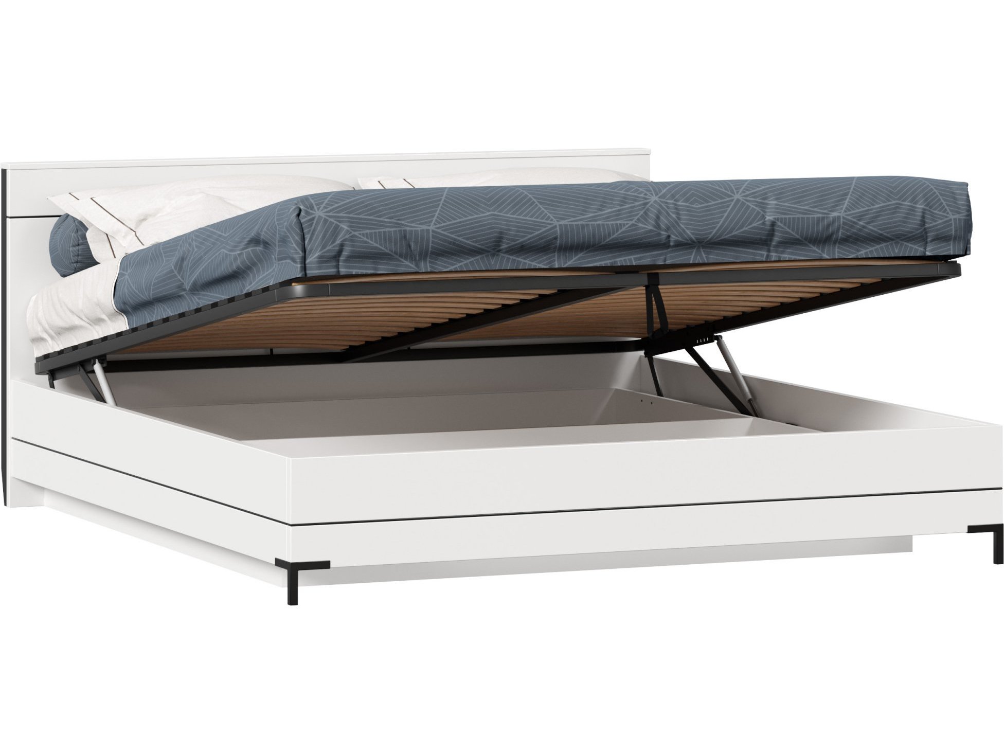 Норд Кровать двуспальная 1800 с подъемным механизмом (Белый/Черный) Белый мягкая двуспальная кровать амели 1800 венге с подъемным