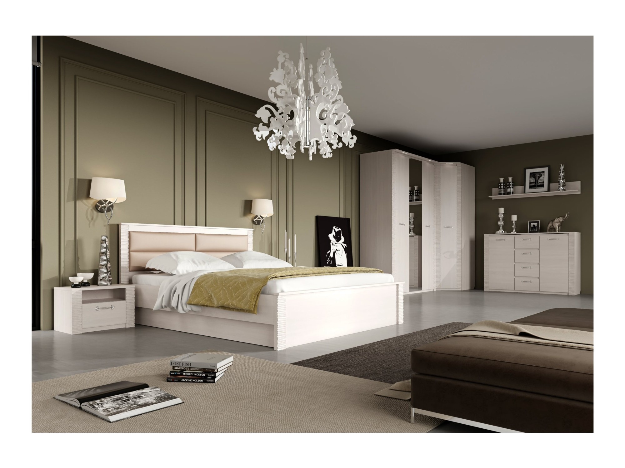 Модульная спальня Элана (композиция 1) (Бодега белая) Белый, МДФ, ЛДСП модульная гостиная элана композиция 2 бежевый мдф лдсп